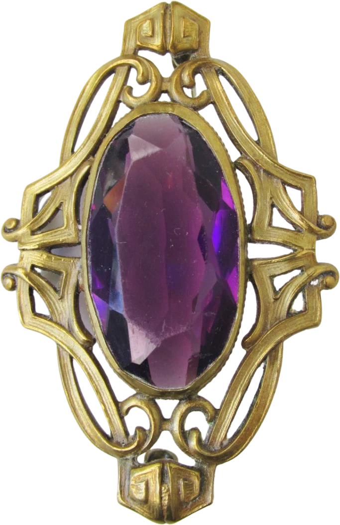 Victorian Large Art Nouveau Amethyst Sash Pin Brooch