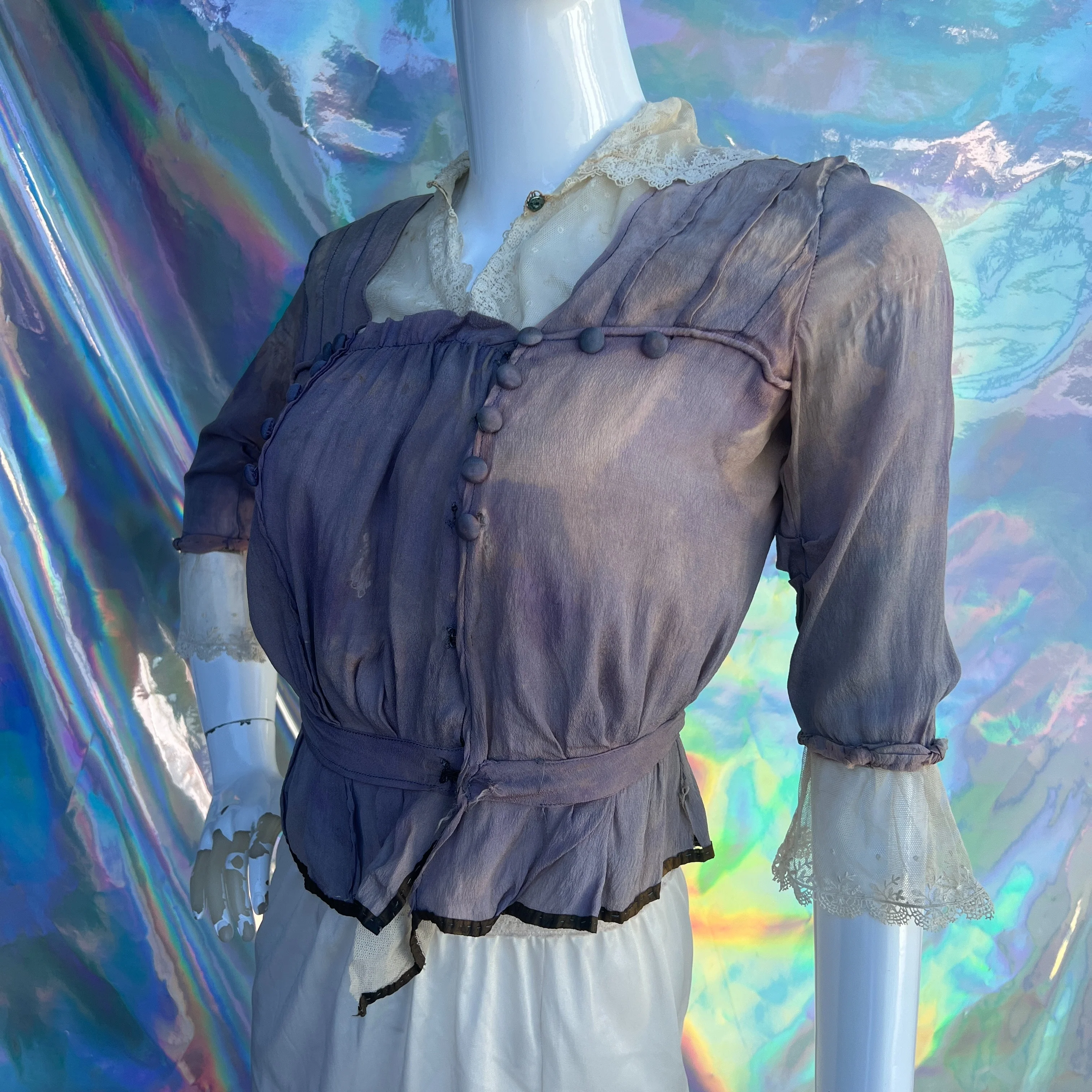 Victorian Lavender Top with Cream Lace Trim by RN Dupont Gowns - Image 13