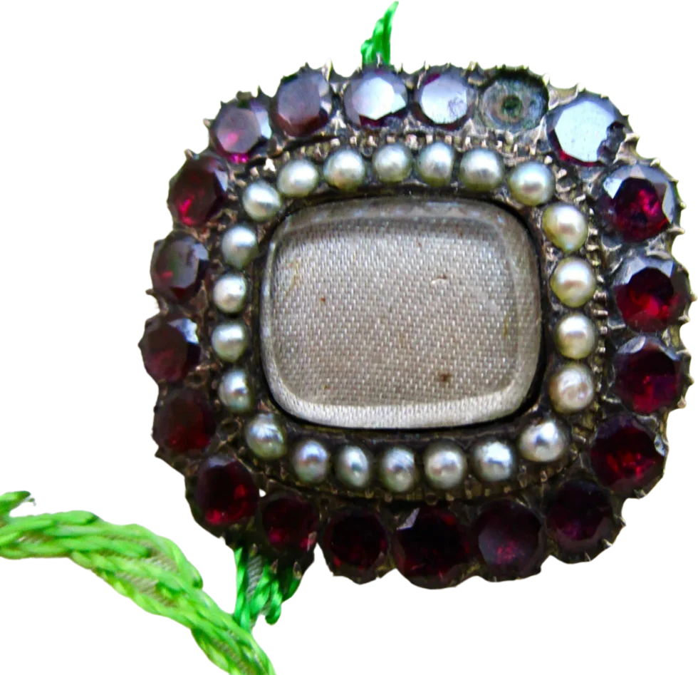 Victorian Mourning Brooch With Garnets Pearls 10k Y G - Image 4