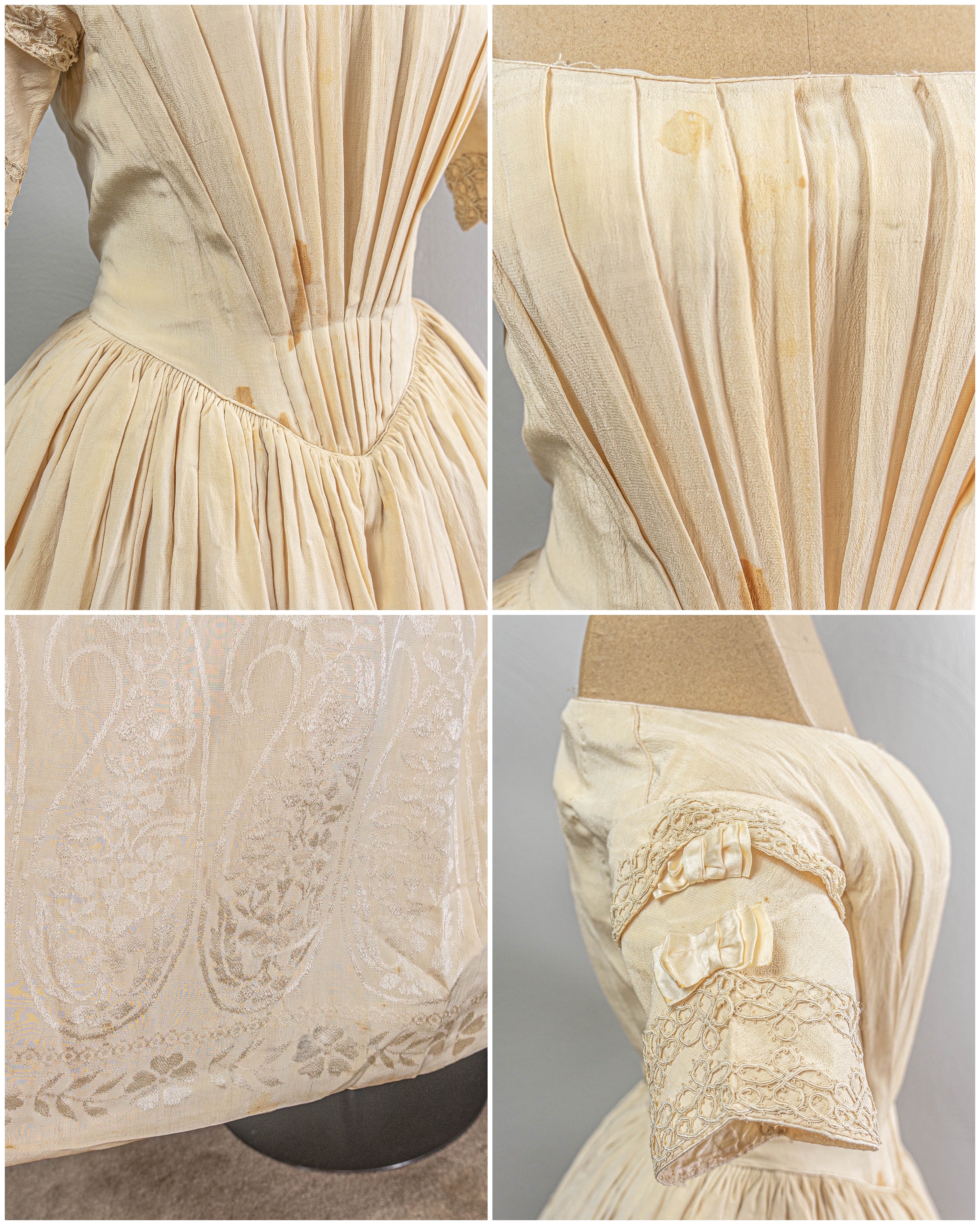 Victorian Stunning Cream Silk Ball Gown Romantic Era By 1840s - Image 11