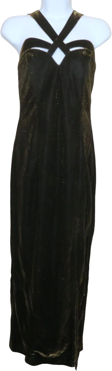 Vijack Bodycon Maxi Dress S Black Gold Metallic Evening Gown by Susan Roselli