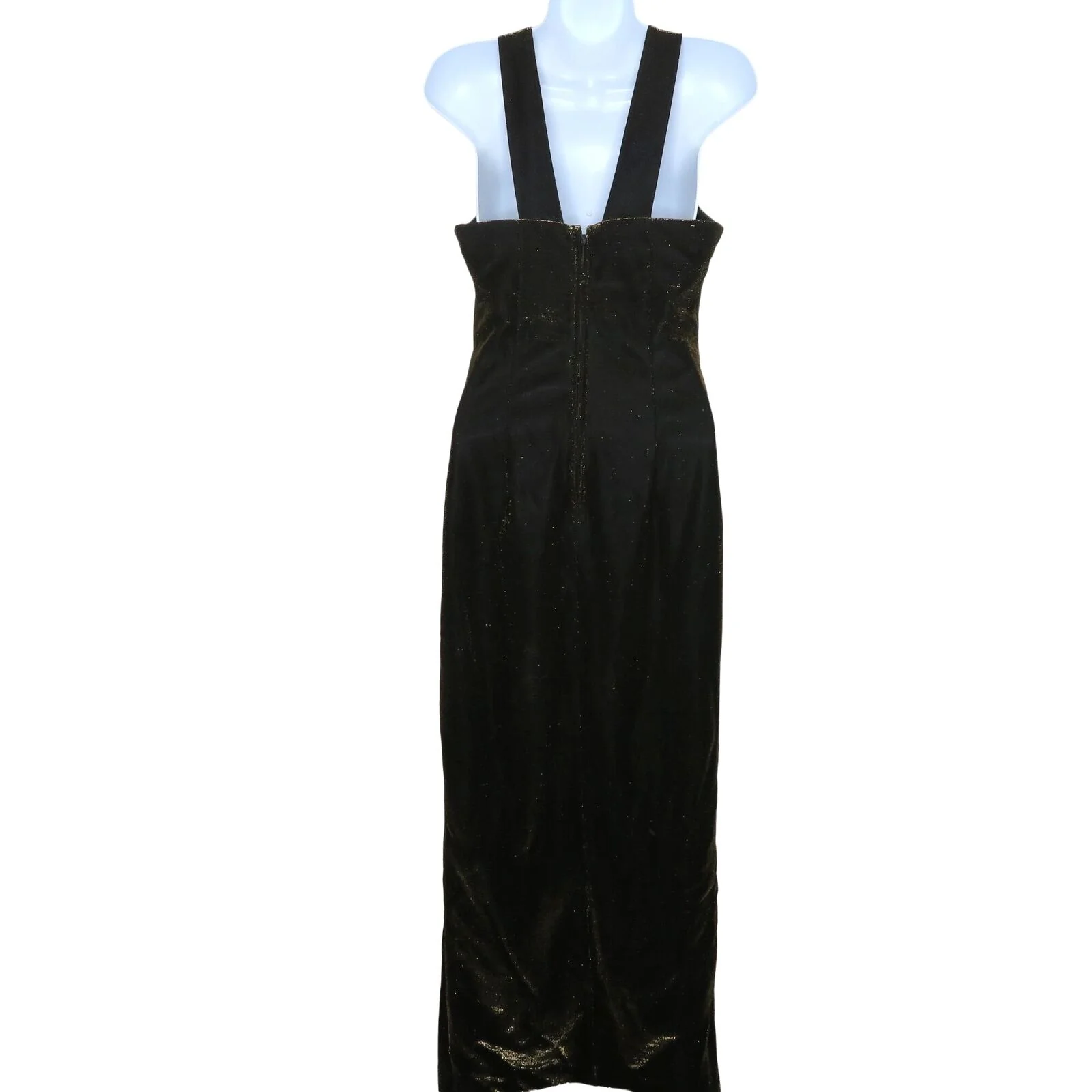 Vijack Bodycon Maxi Dress S Black Gold Metallic Evening Gown by Susan Roselli - Image 2