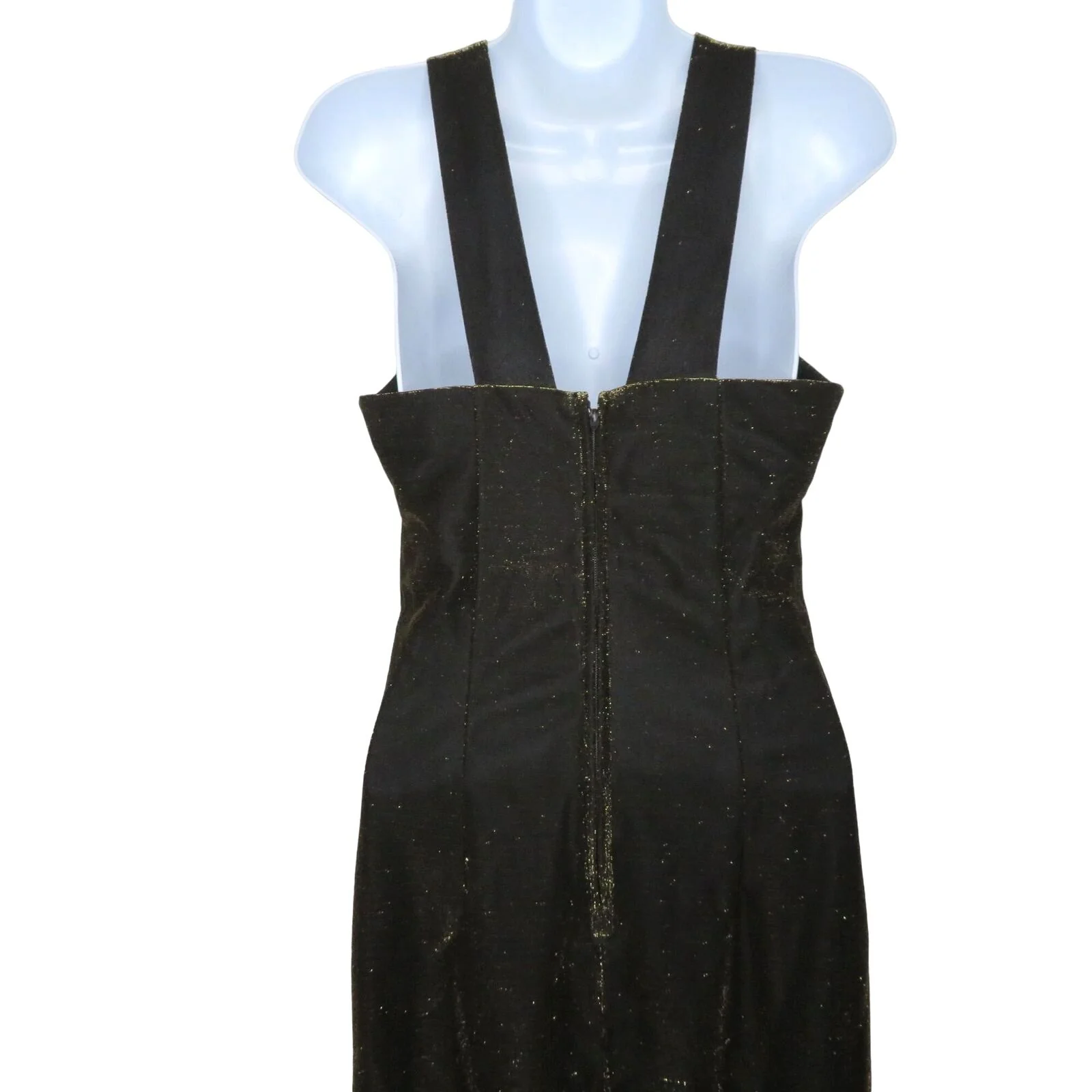 Vijack Bodycon Maxi Dress S Black Gold Metallic Evening Gown by Susan Roselli - Image 4