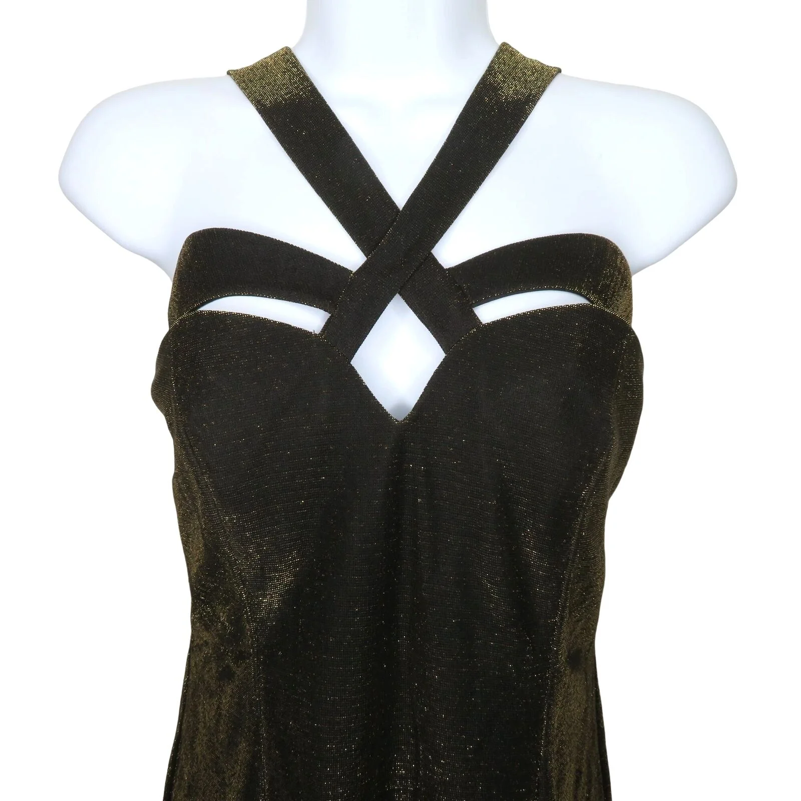 Vijack Bodycon Maxi Dress S Black Gold Metallic Evening Gown by Susan Roselli - Image 5