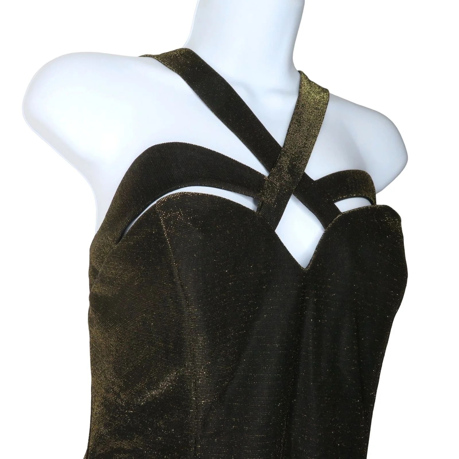 Vijack Bodycon Maxi Dress S Black Gold Metallic Evening Gown by Susan Roselli - Image 7