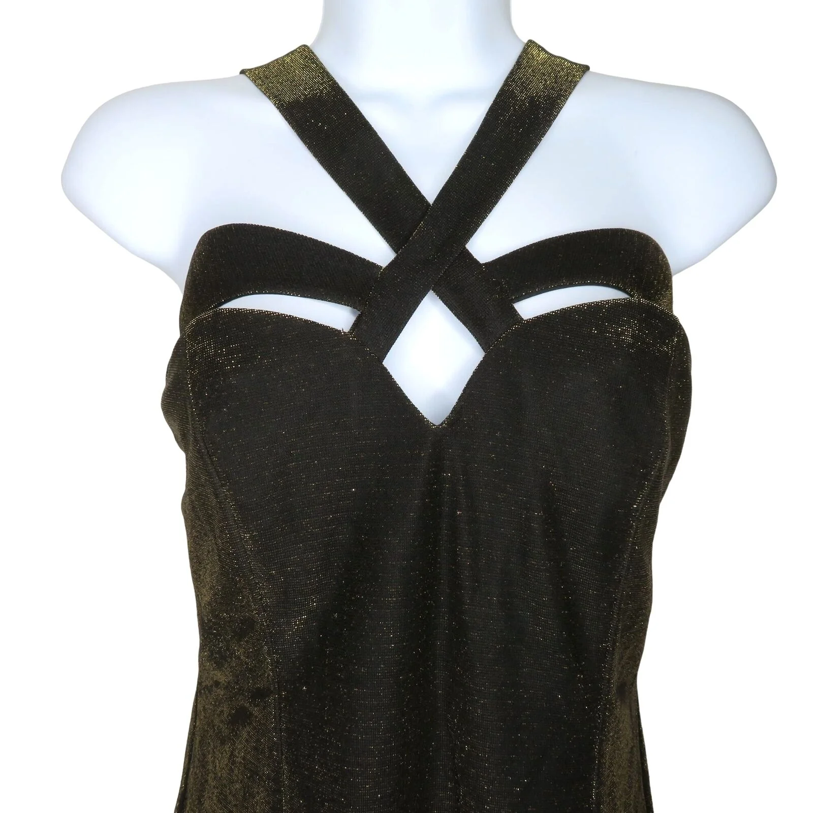 Vijack Bodycon Maxi Dress S Black Gold Metallic Evening Gown by Susan Roselli - Image 8