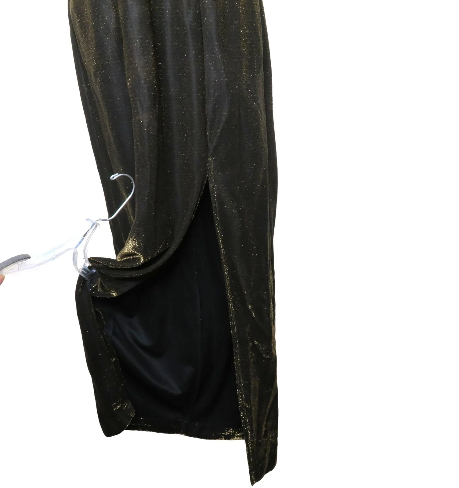 Vijack Bodycon Maxi Dress S Black Gold Metallic Evening Gown by Susan Roselli - Image 9