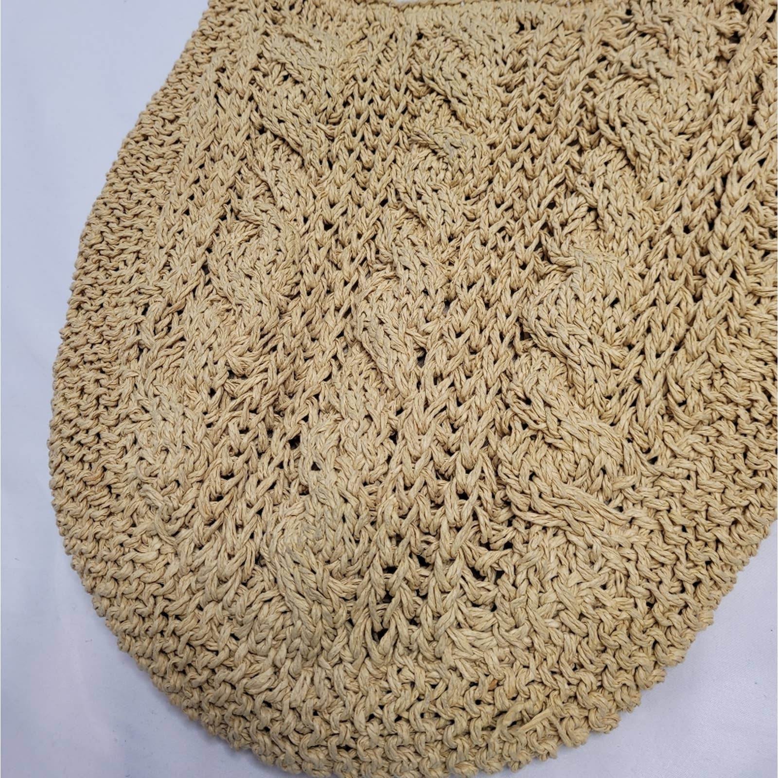 Vintage 00s Cable Knit Straw Bag Leather Strap Tan Shoulder Purse by GAP - Image 2