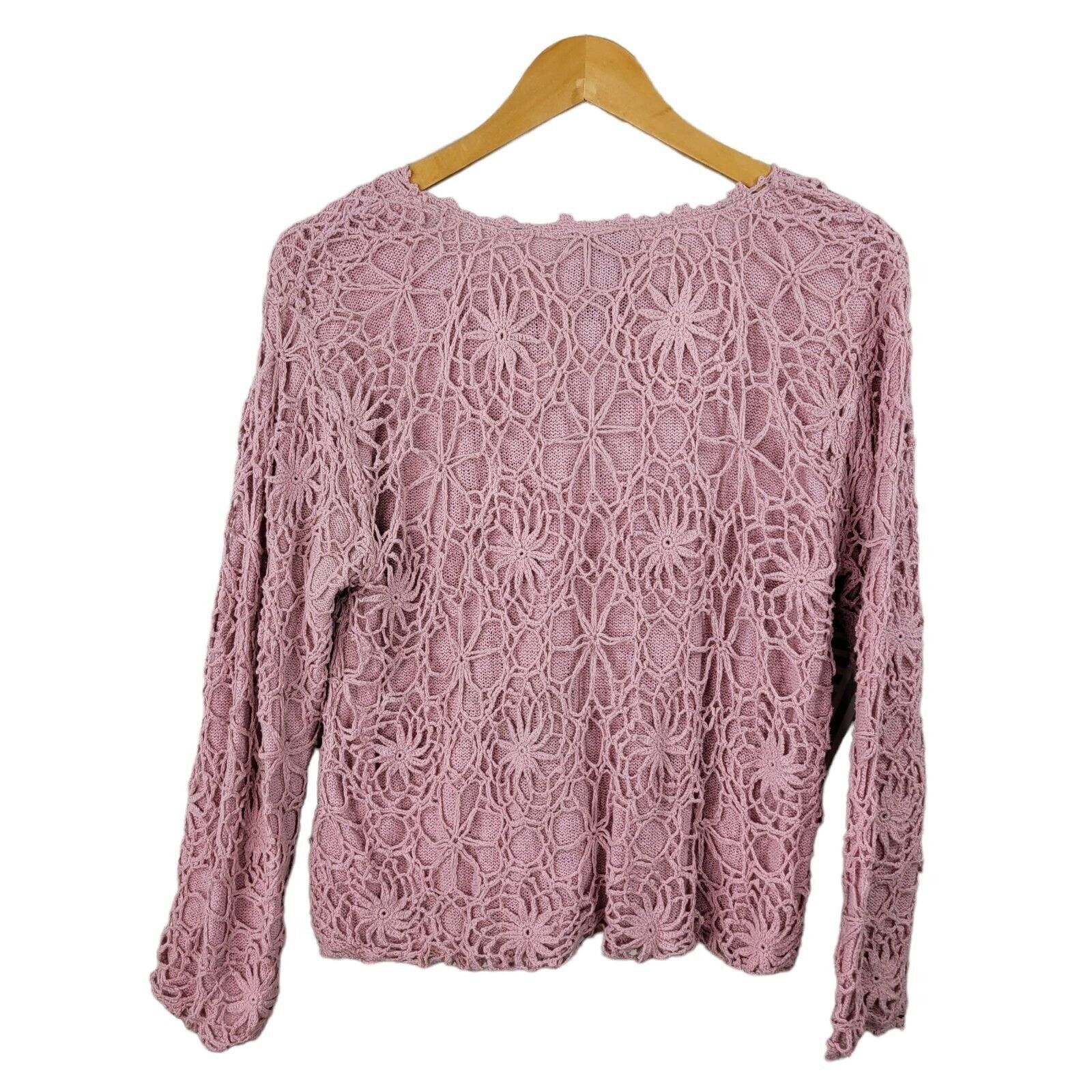 Vintage 00s Cardigan Sweater Size Large Button Up Pink Crochet Knit by Halston - Image 2
