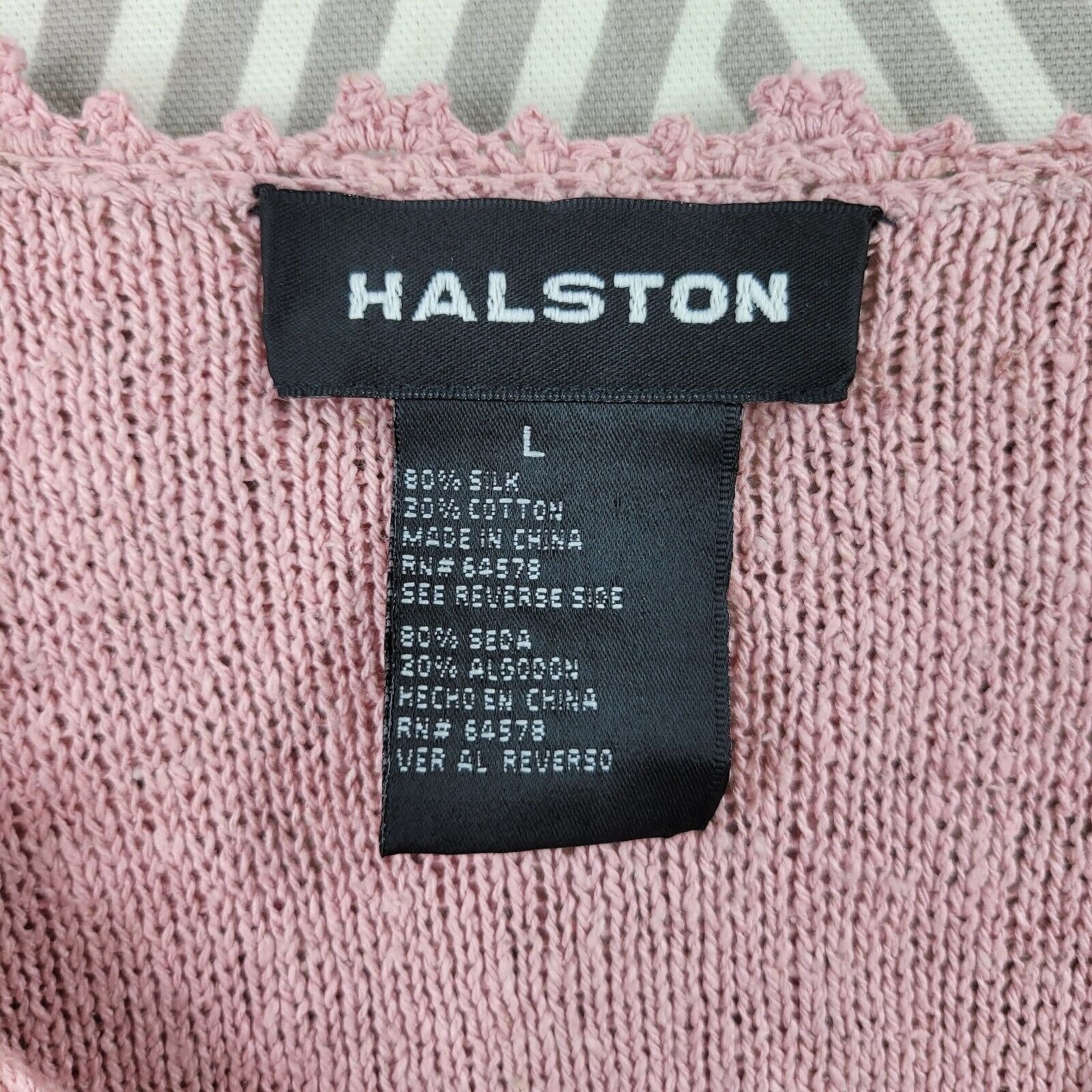Vintage 00s Cardigan Sweater Size Large Button Up Pink Crochet Knit by Halston - Image 5