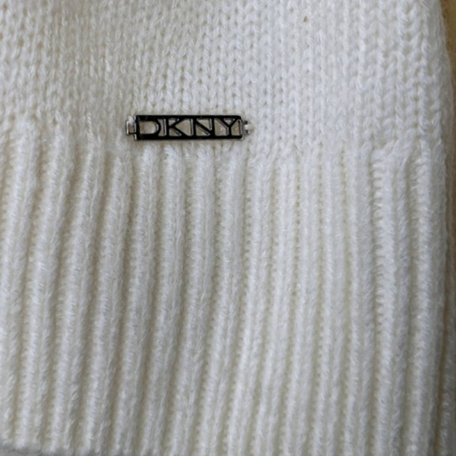 Vintage 00s Cream Ribbed Fringe Turtleneck Sweater M by DKNY - Image 10