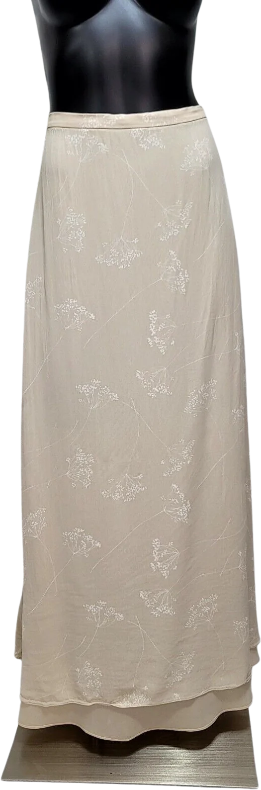 00s Beige Floral Chiffon Crepe Maxi Skirt By Oscar De La Renta