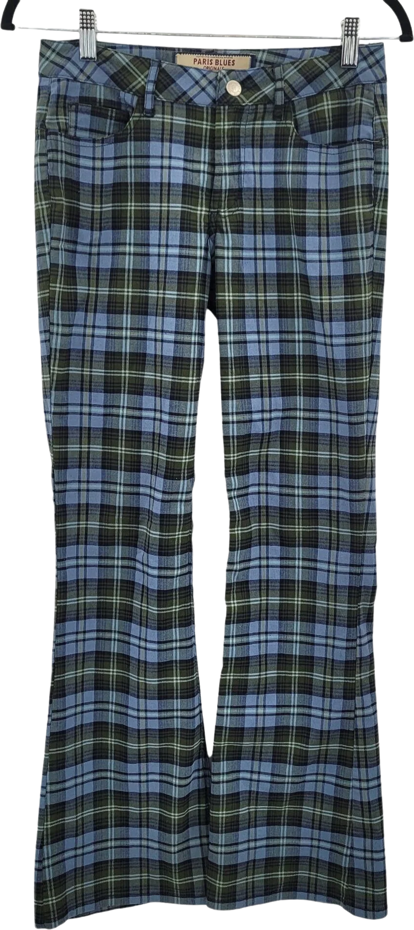 Vintage 00s Pants Plaid Lightweight Academia Stretch Flare Blue 4 by Paris Blues