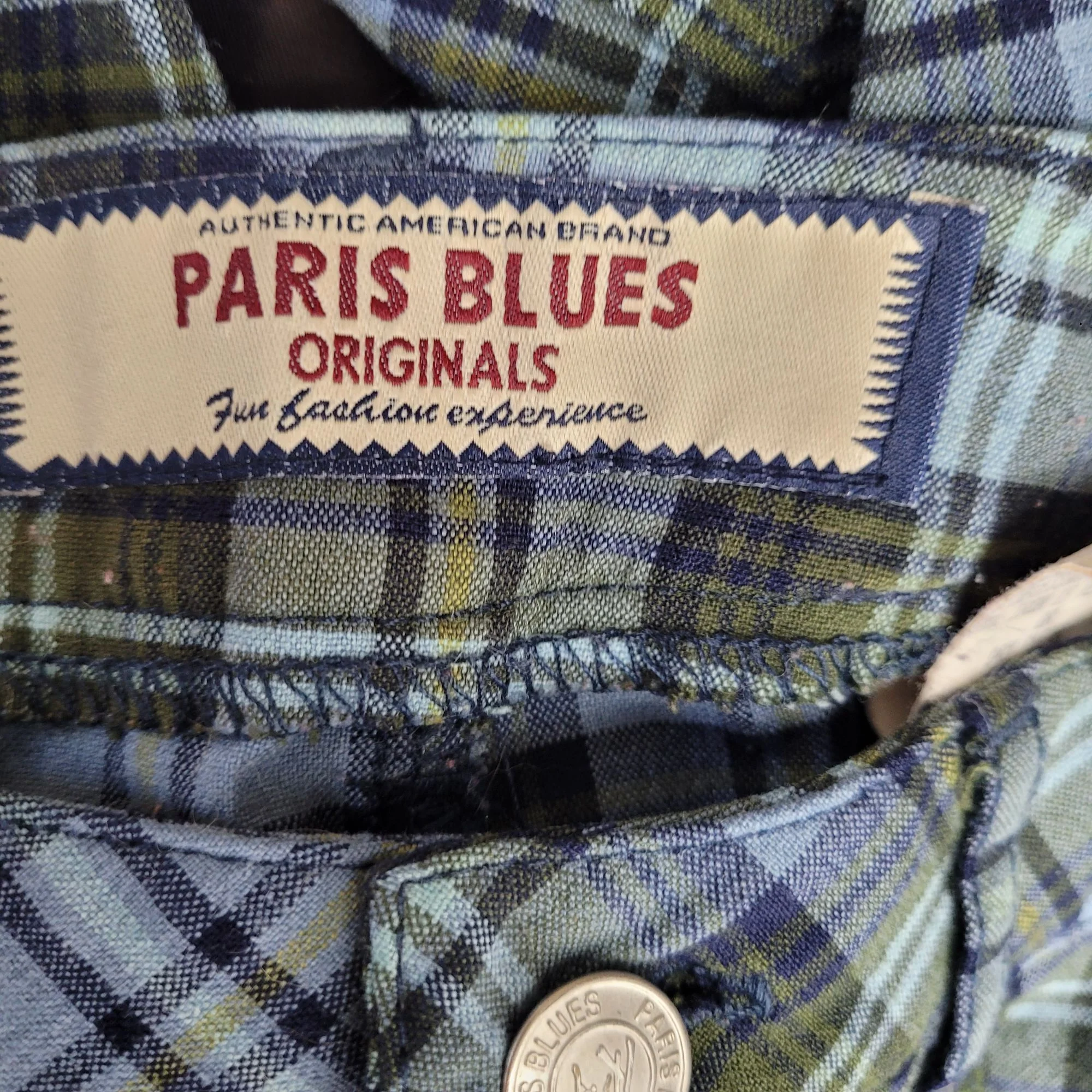 Vintage 00s Pants Plaid Lightweight Academia Stretch Flare Blue 4 by Paris Blues - Image 10