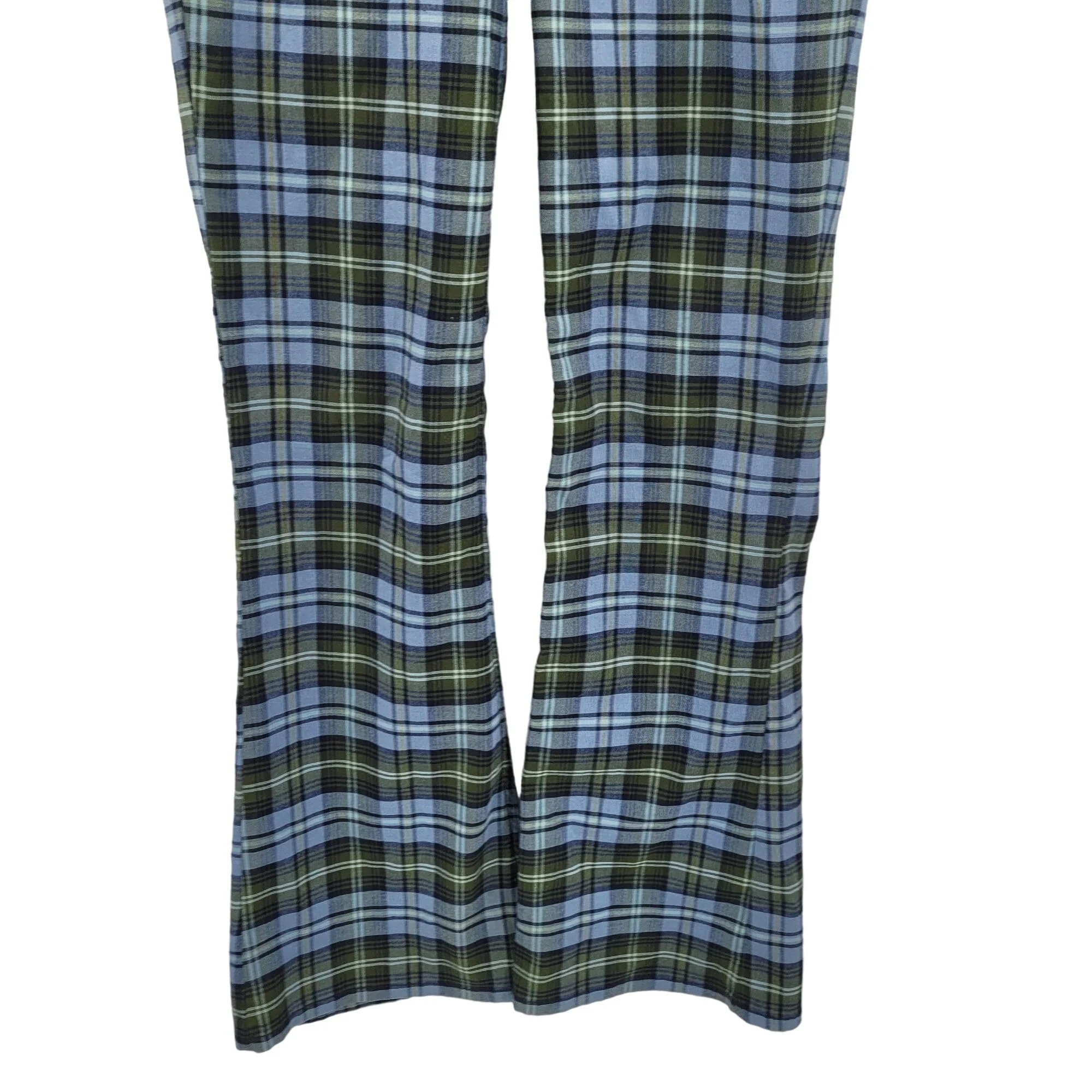 Vintage 00s Pants Plaid Lightweight Academia Stretch Flare Blue 4 by Paris Blues - Image 6