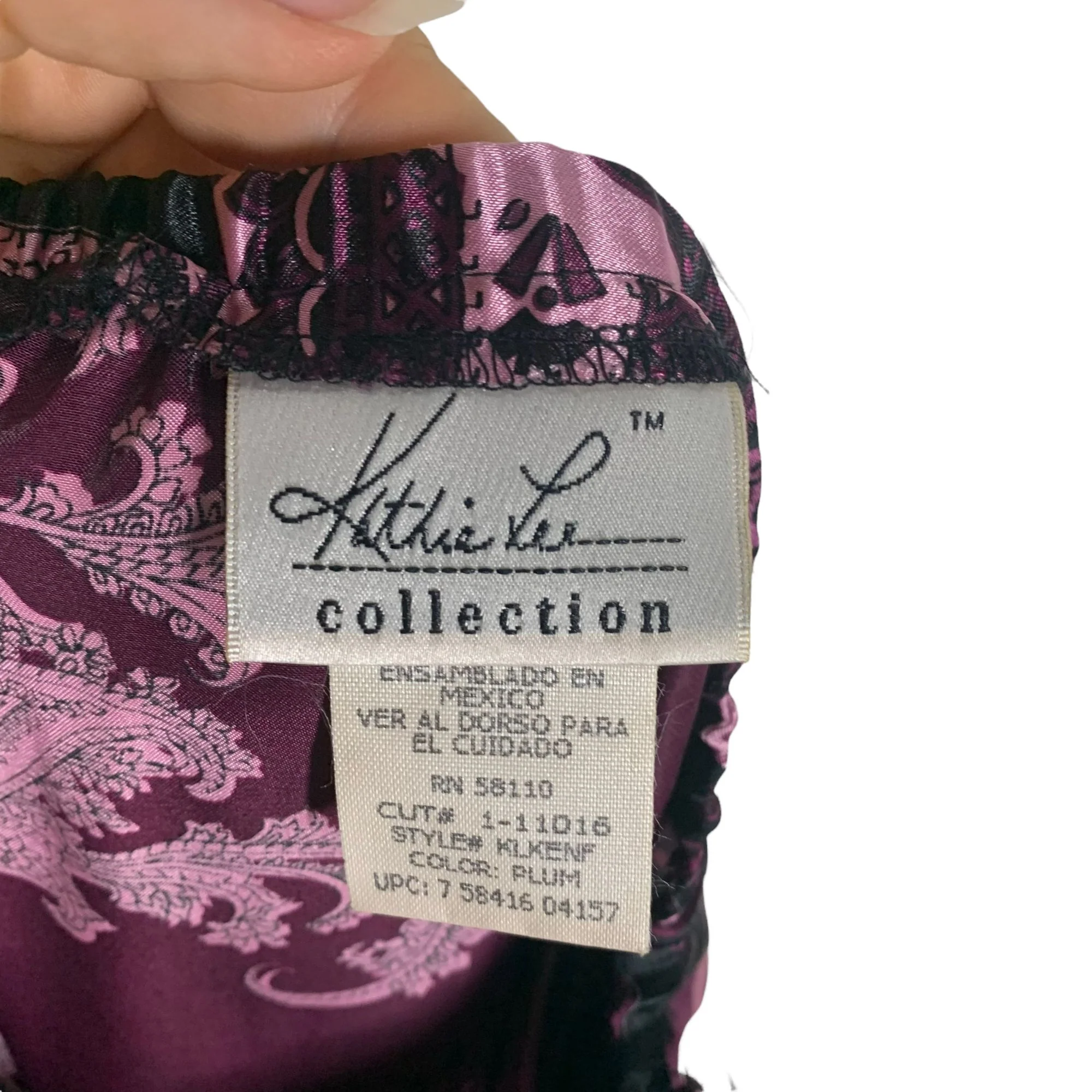 Vintage 00s Purple Satin Paisley Handkerchief Midi Straight Skirt Small by Kathie Lee - Image 4
