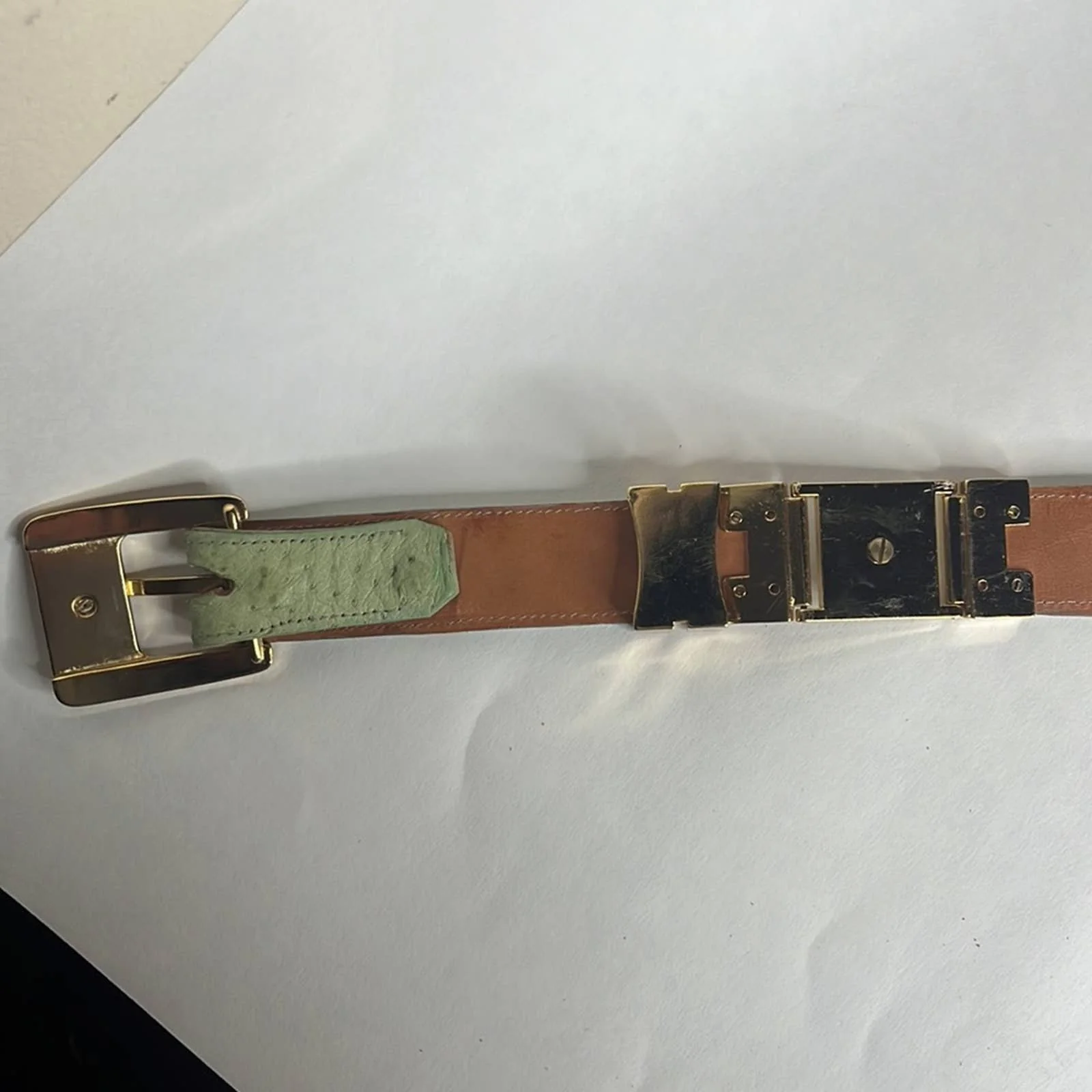 Vintage 00s Versace Belt Lime Green Ostrich Leather by Versace - Image 9