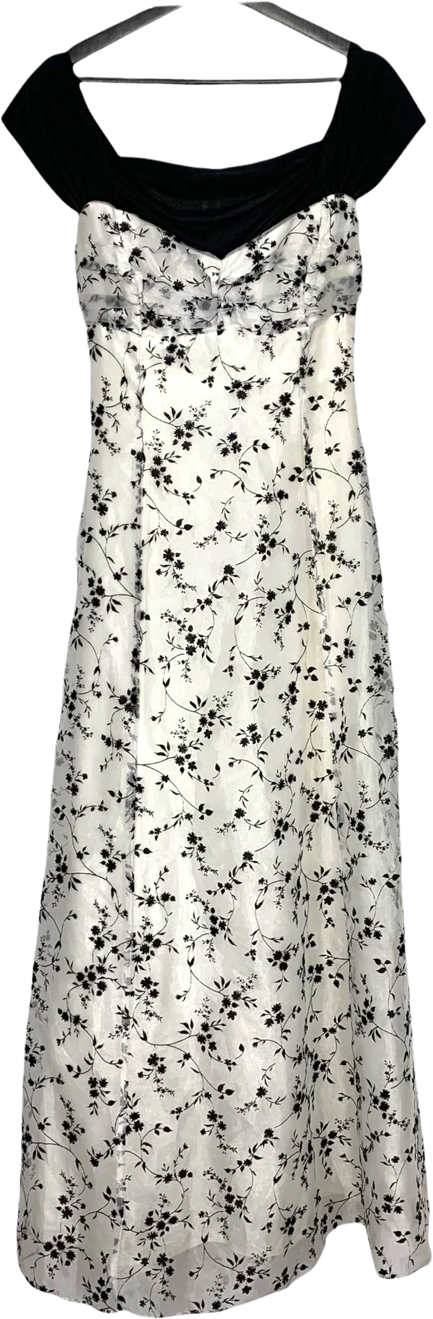 Vintage 00s White Black Off The Shoulder Formal Dress Medium