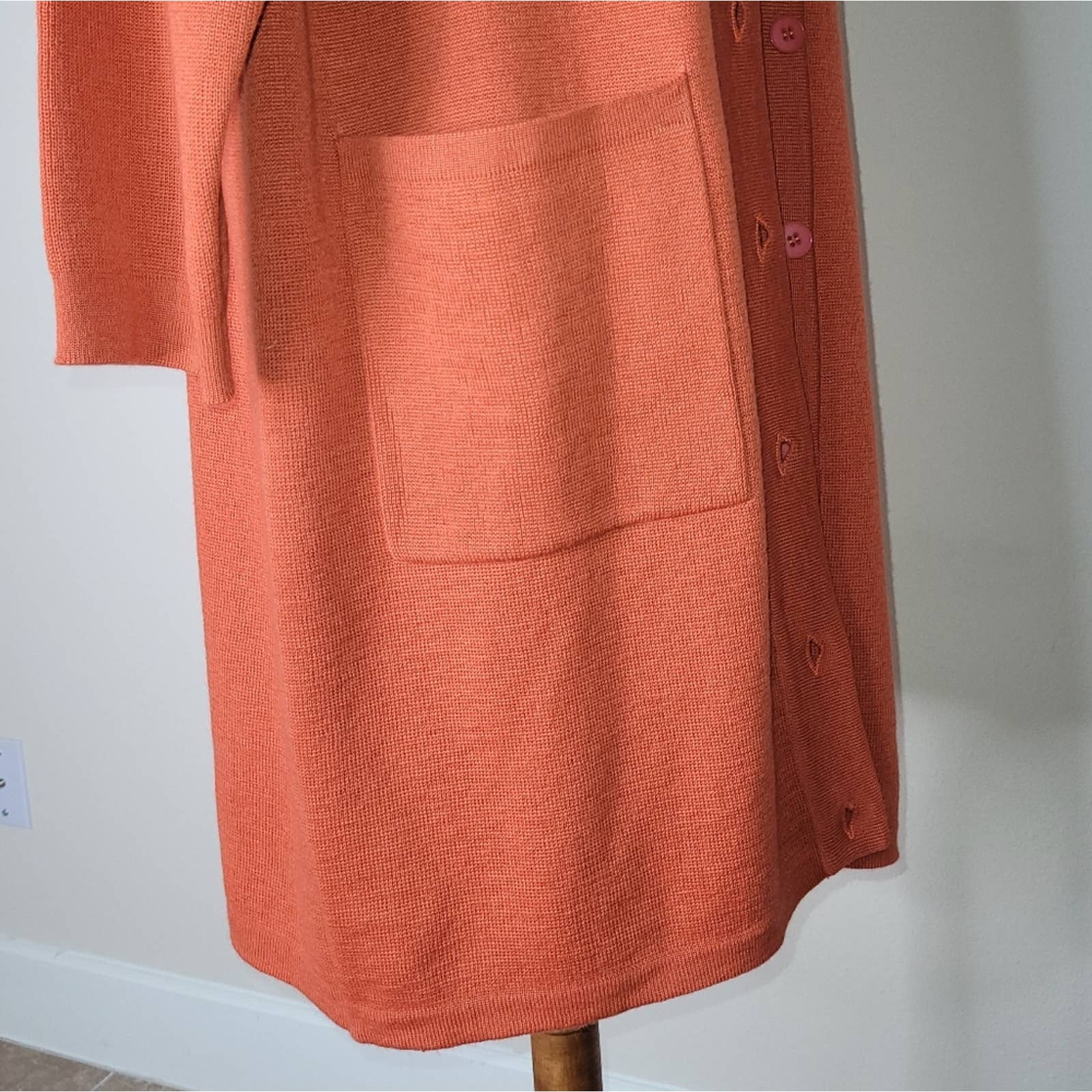 Vintage 100% Wool Orange Button-Down Duster Sweater with Pockets - Sz. L by Anne Klein - Image 5