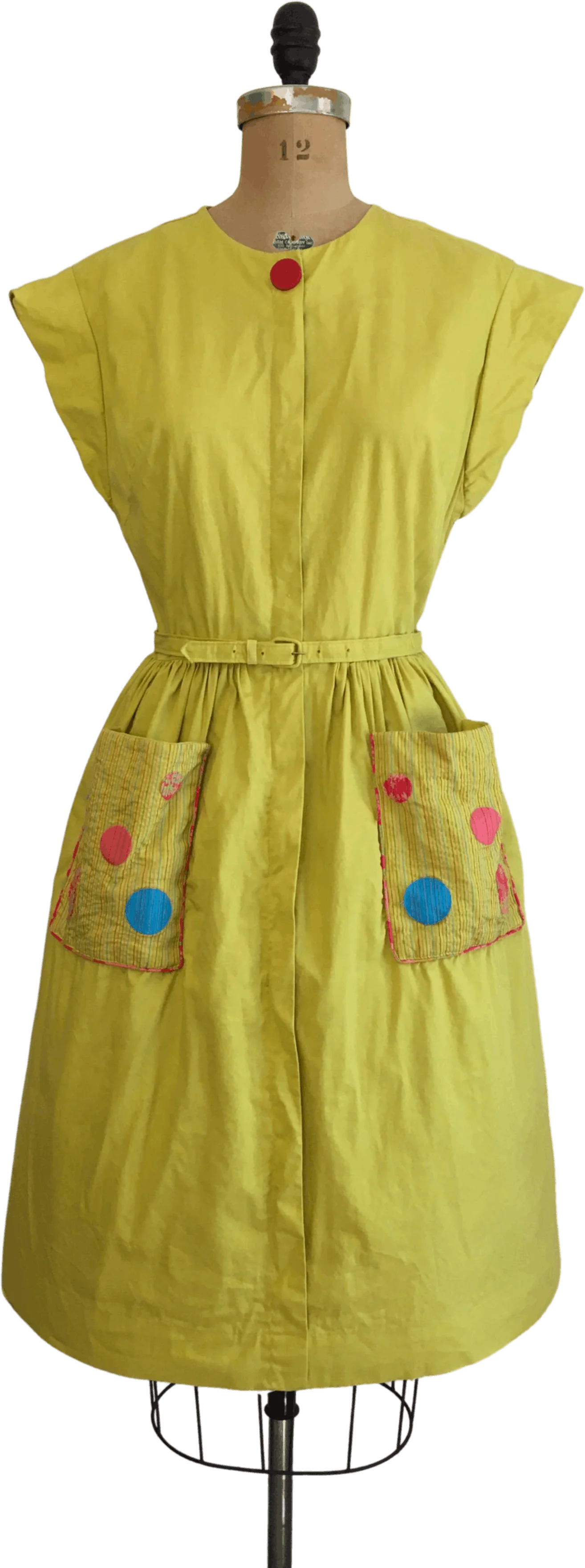 50’s Chartreuse Embroidered Pocket Dress by Kay Whitney Step N Go