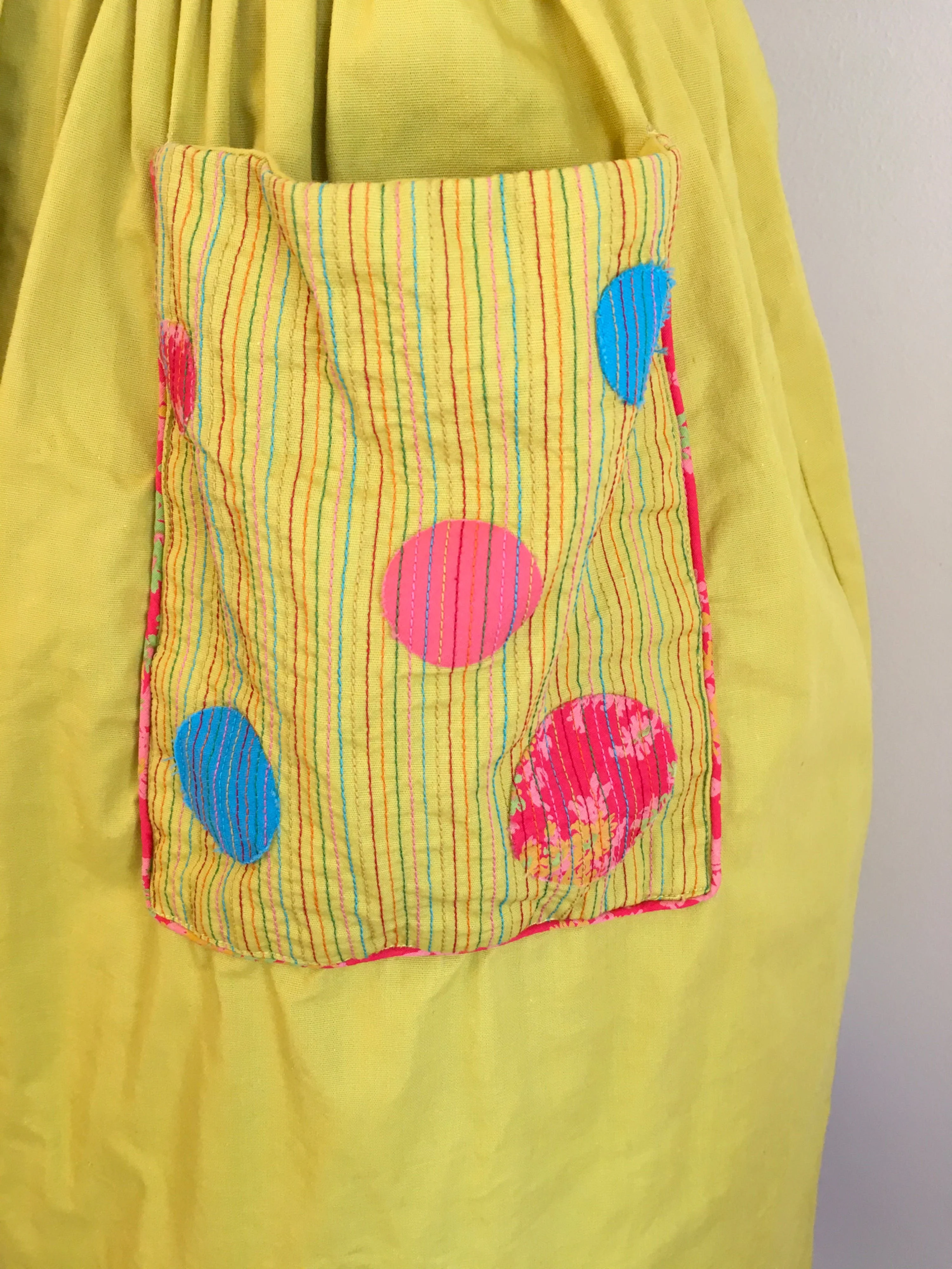 50’s Chartreuse Embroidered Pocket Dress by Kay Whitney Step N Go - Image 6