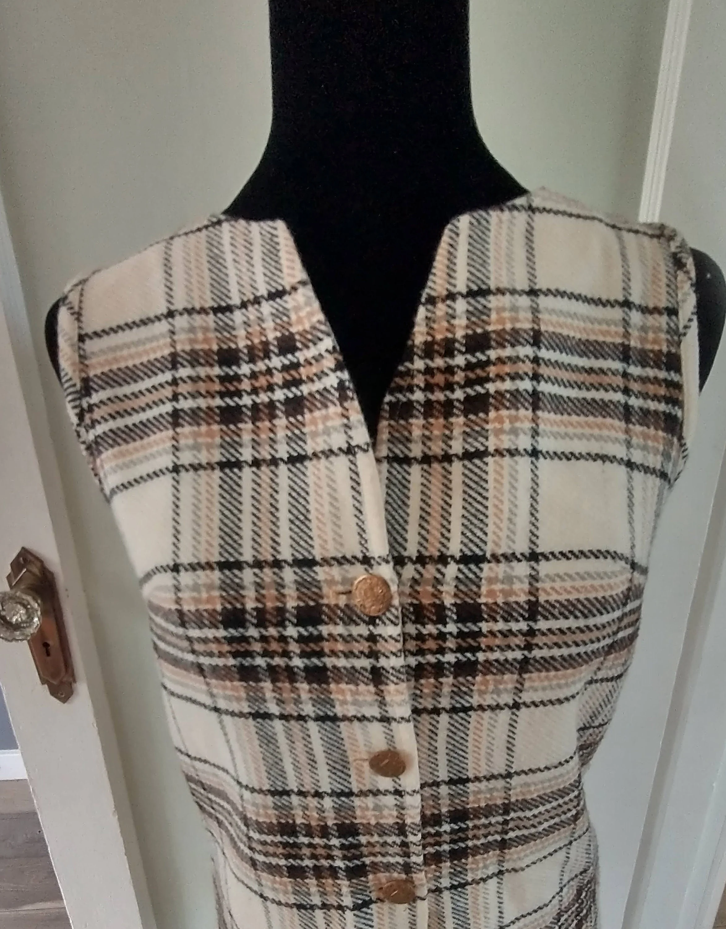 Vintage 1960/70s Acrylic Weave Plaid Jumper Dress Shorts School Girl Co-Ed Retro Women's Small To Medium by VIP - Image 3