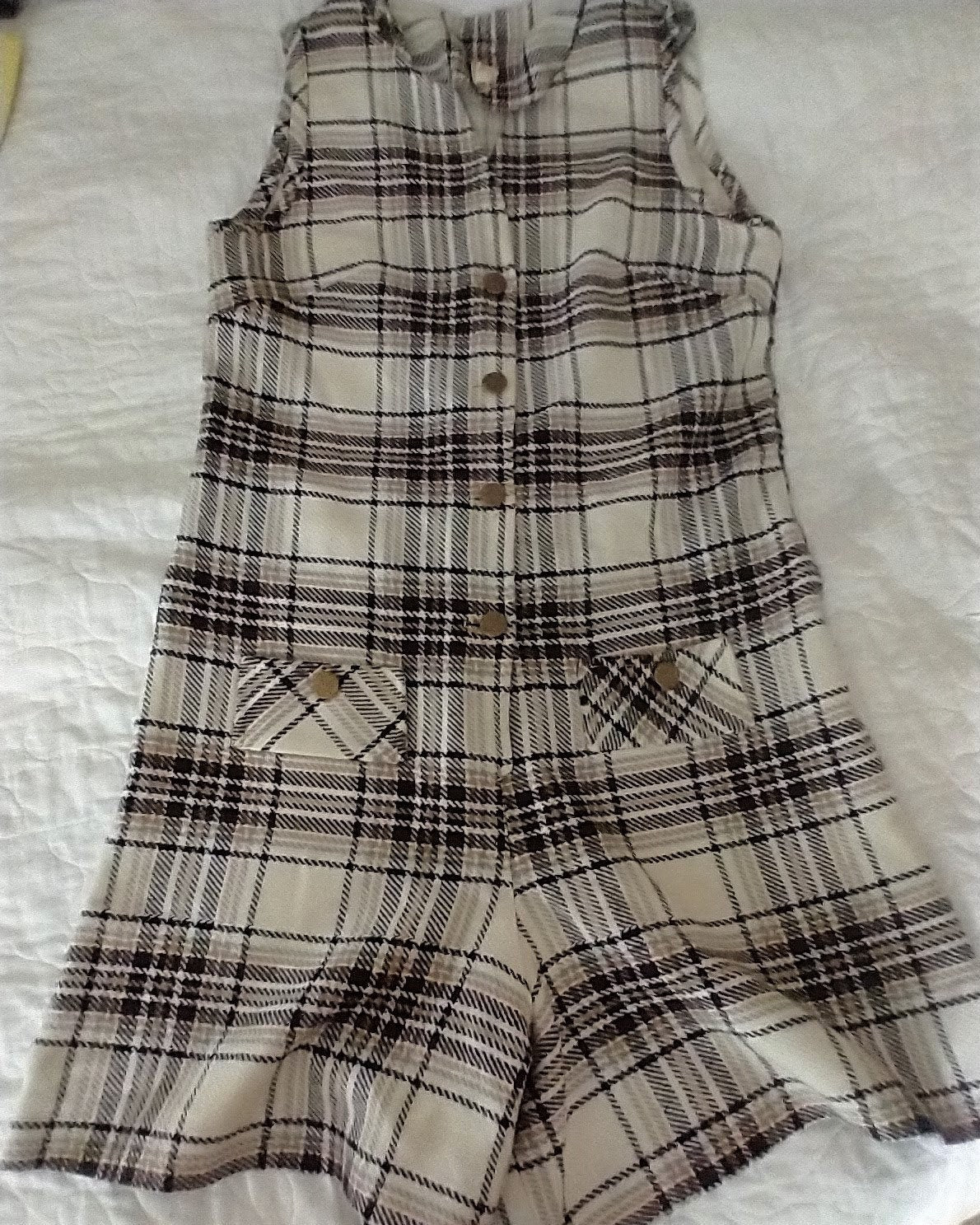 Vintage 1960/70s Acrylic Weave Plaid Jumper Dress Shorts School Girl Co-Ed Retro Women's Small To Medium by VIP - Image 7