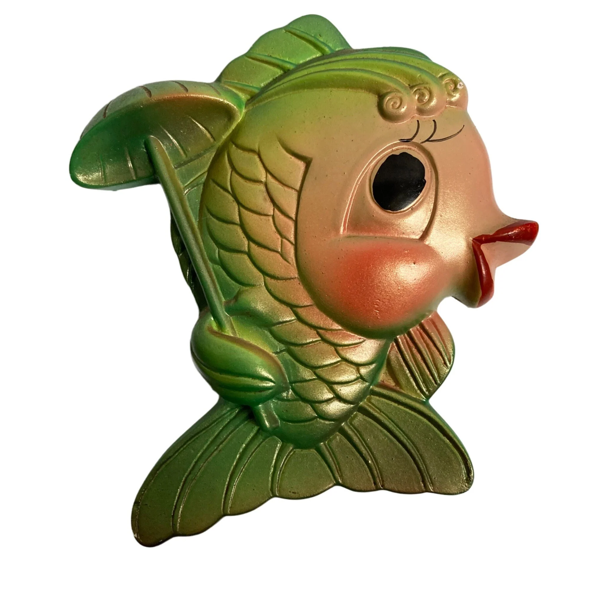 Vintage 1969 Chalkware Green Mr and Mrs Fish Pair Wall Plaque Anthropomorphic by  Miller Studio - Image 3