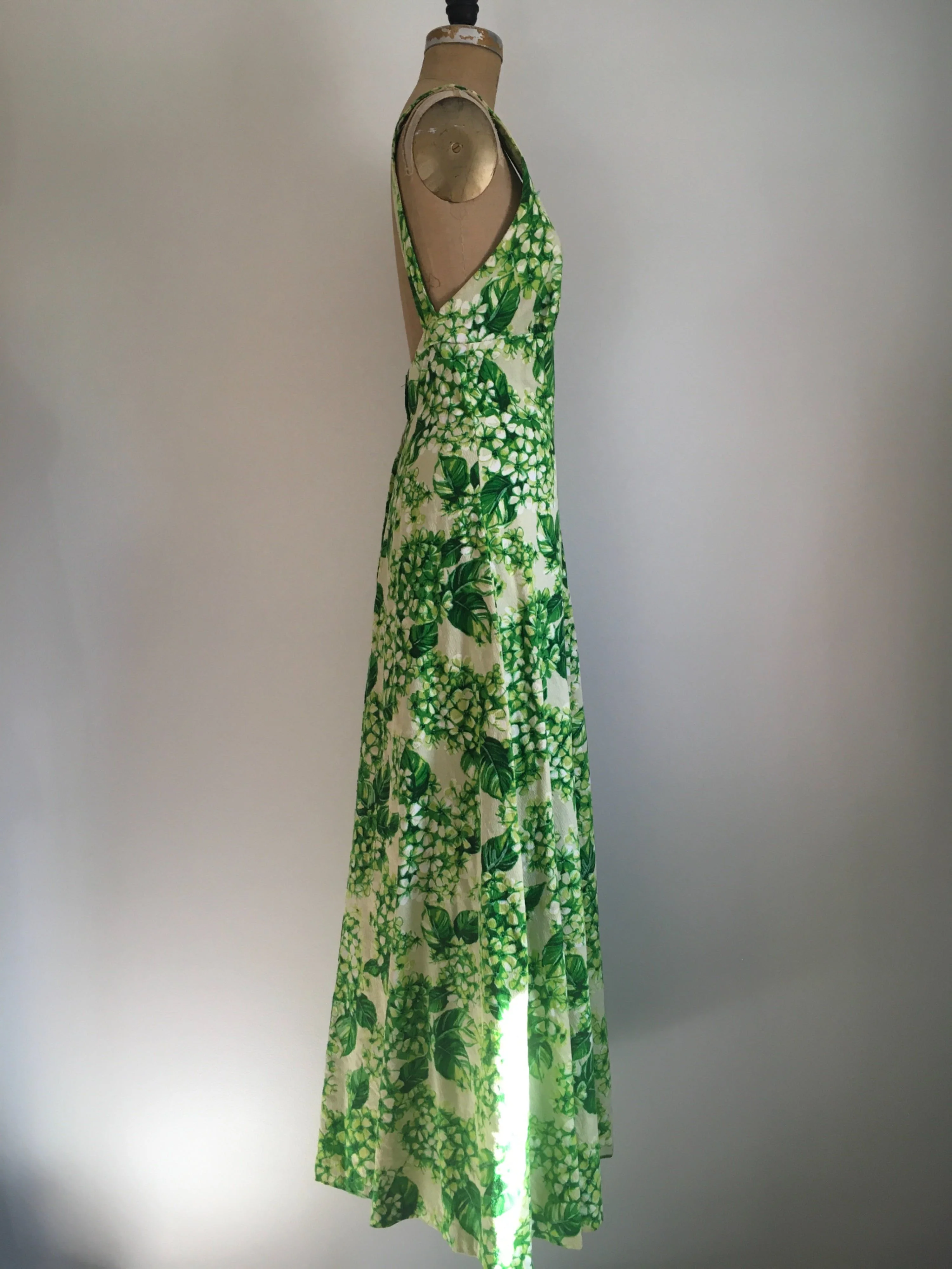 70's Bark Cloth Hawaiian Tropical Maxi Dress - Image 4