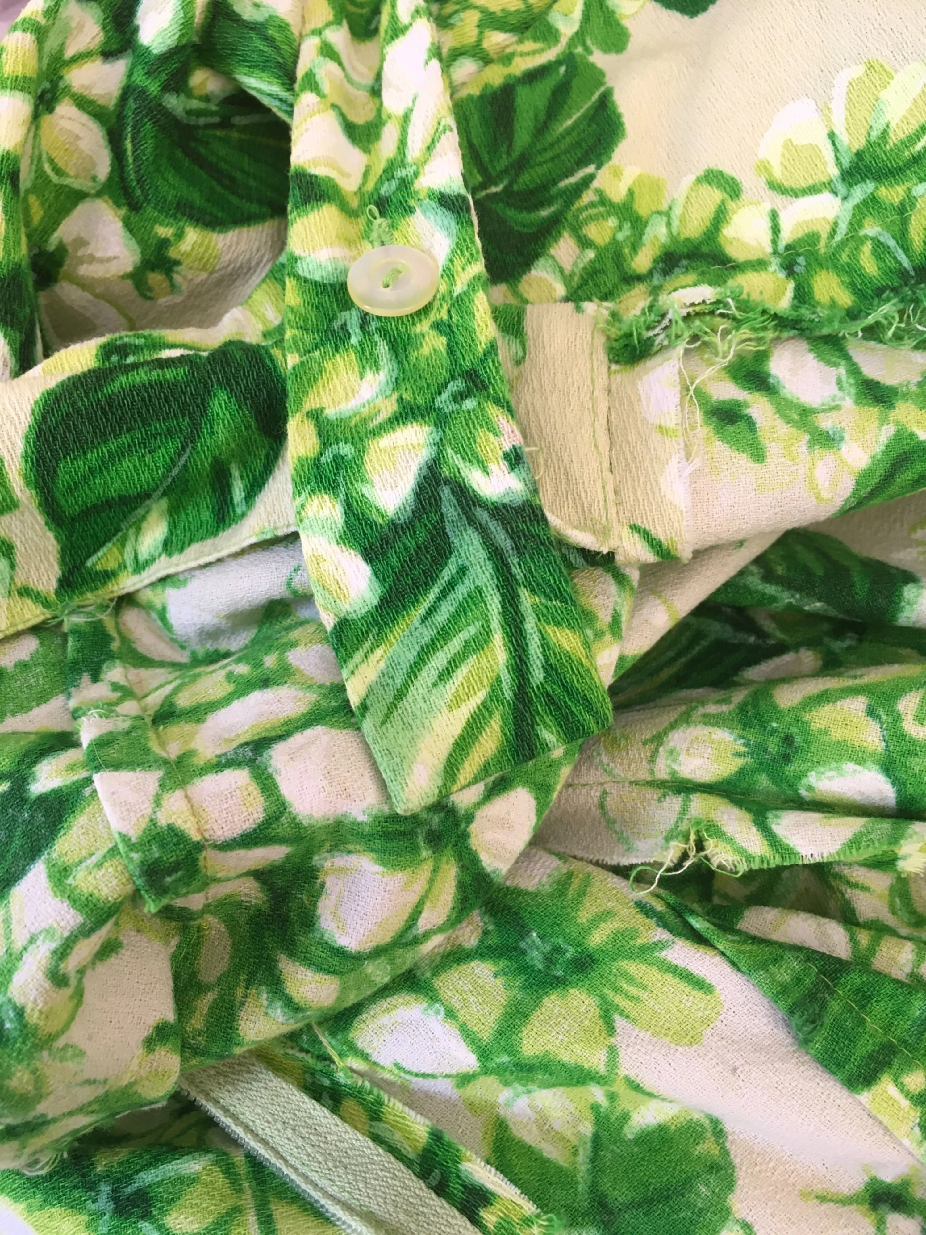 70's Bark Cloth Hawaiian Tropical Maxi Dress - Image 6