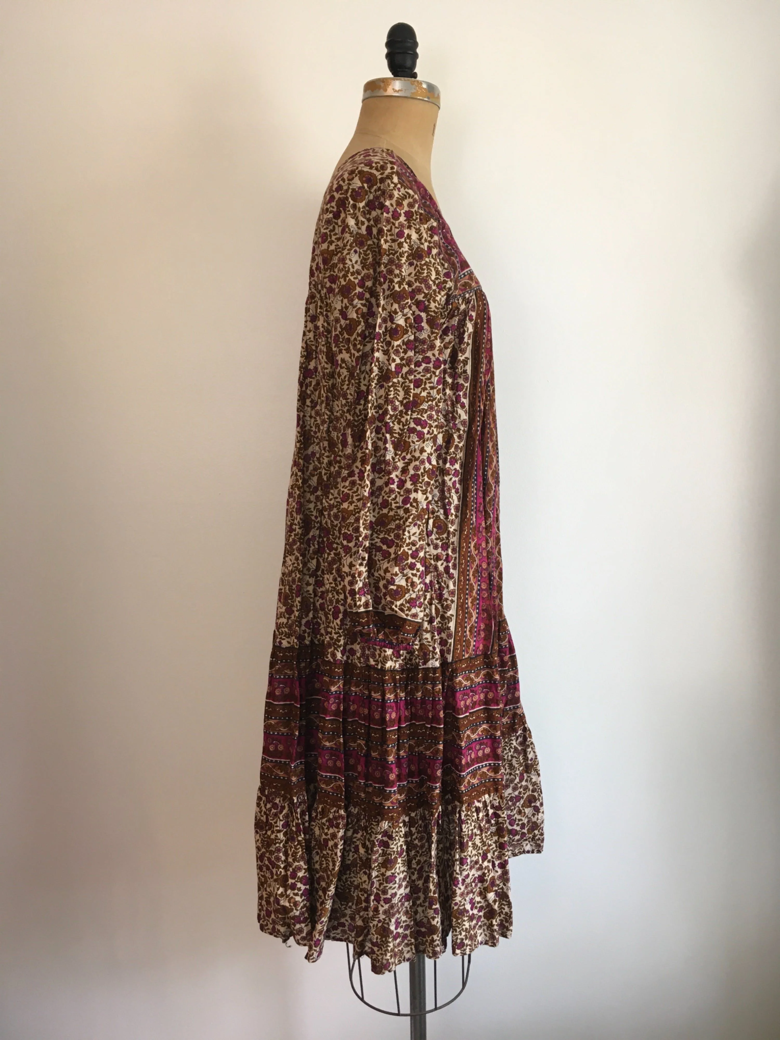70's Long Sleeve Floral Cotton Gauze Tent Dress by Kaiser - Image 3