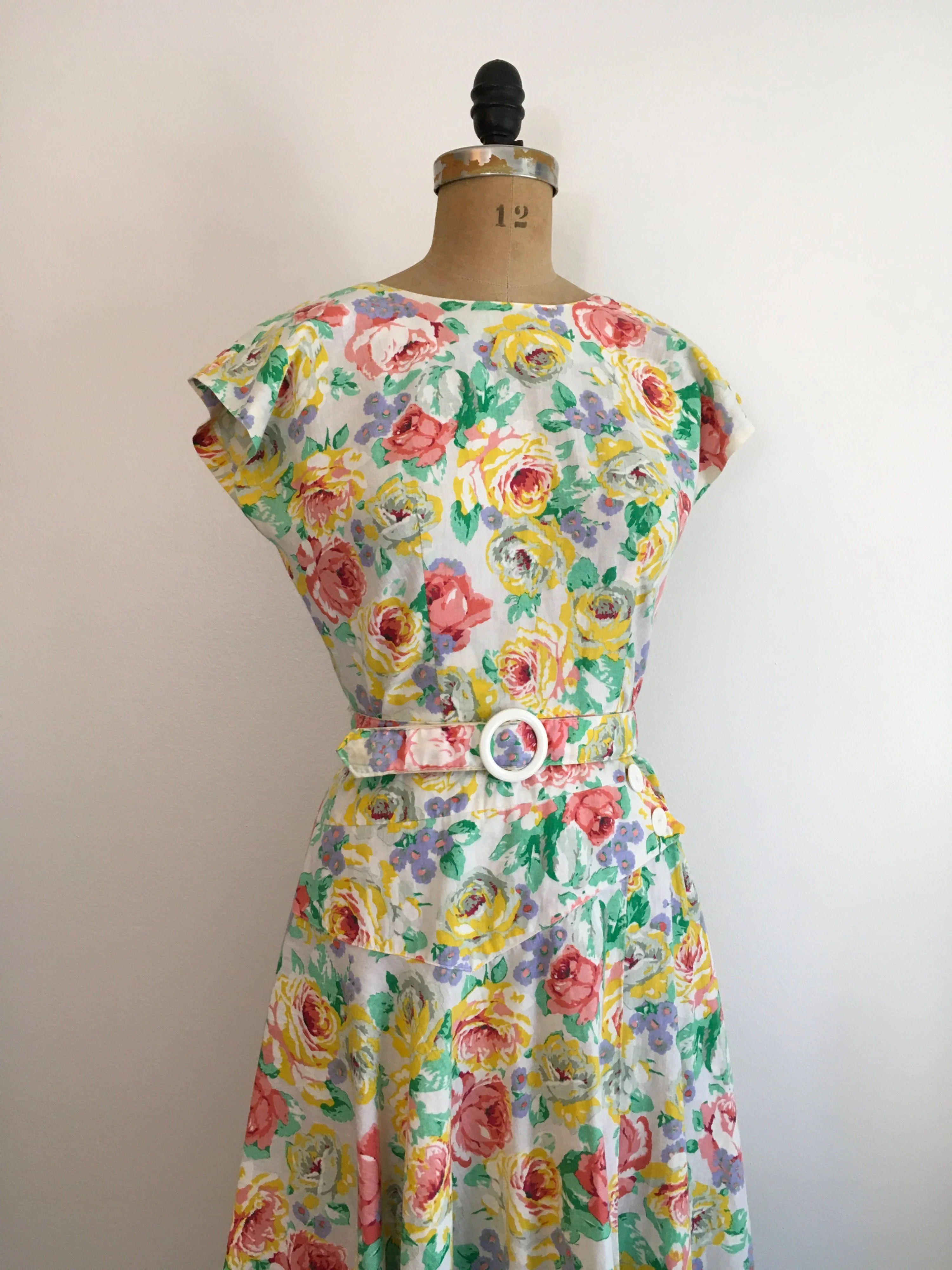80’s Floral Dress with Belt by Milanzo - Image 2