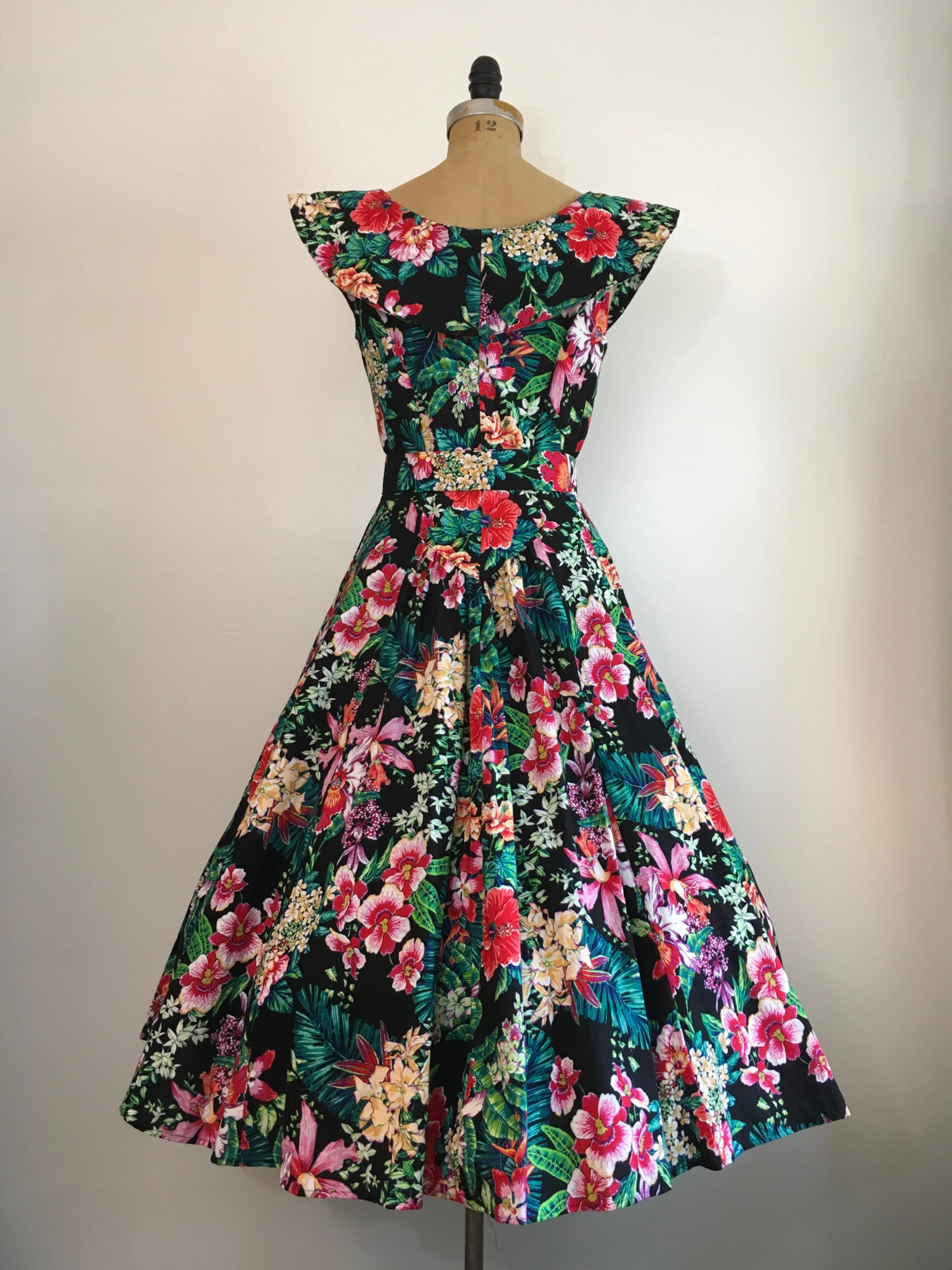 80's Tropical Orchid Print Garden Party Dress by Paquette Too - Image 2