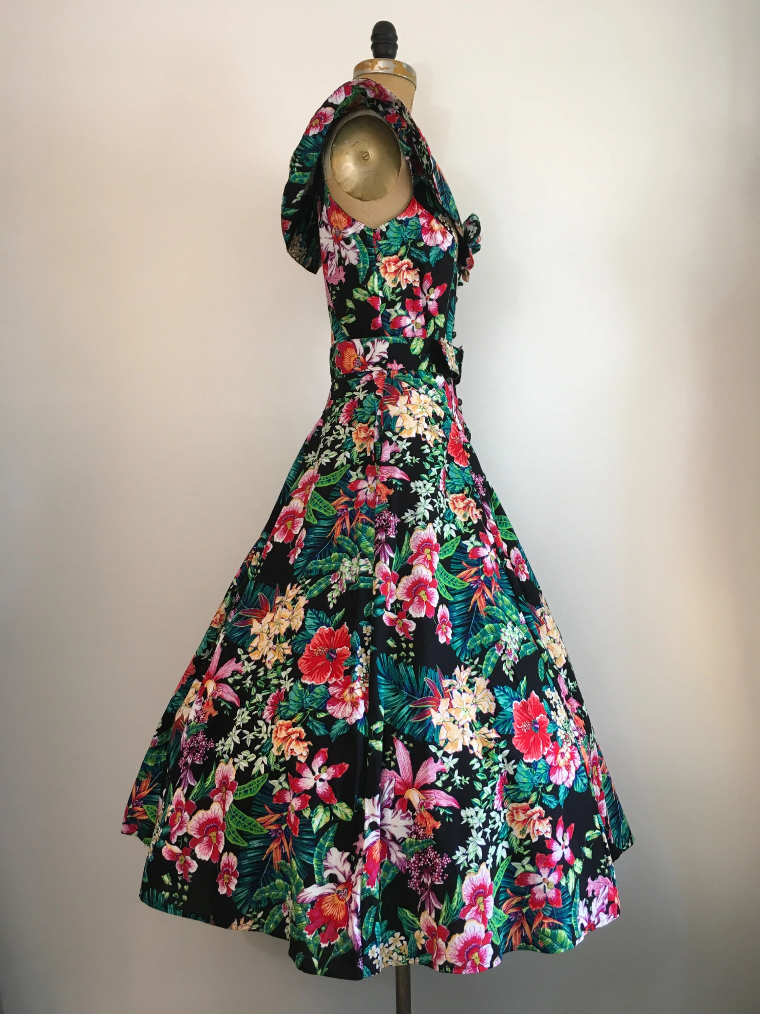 80's Tropical Orchid Print Garden Party Dress by Paquette Too - Image 3