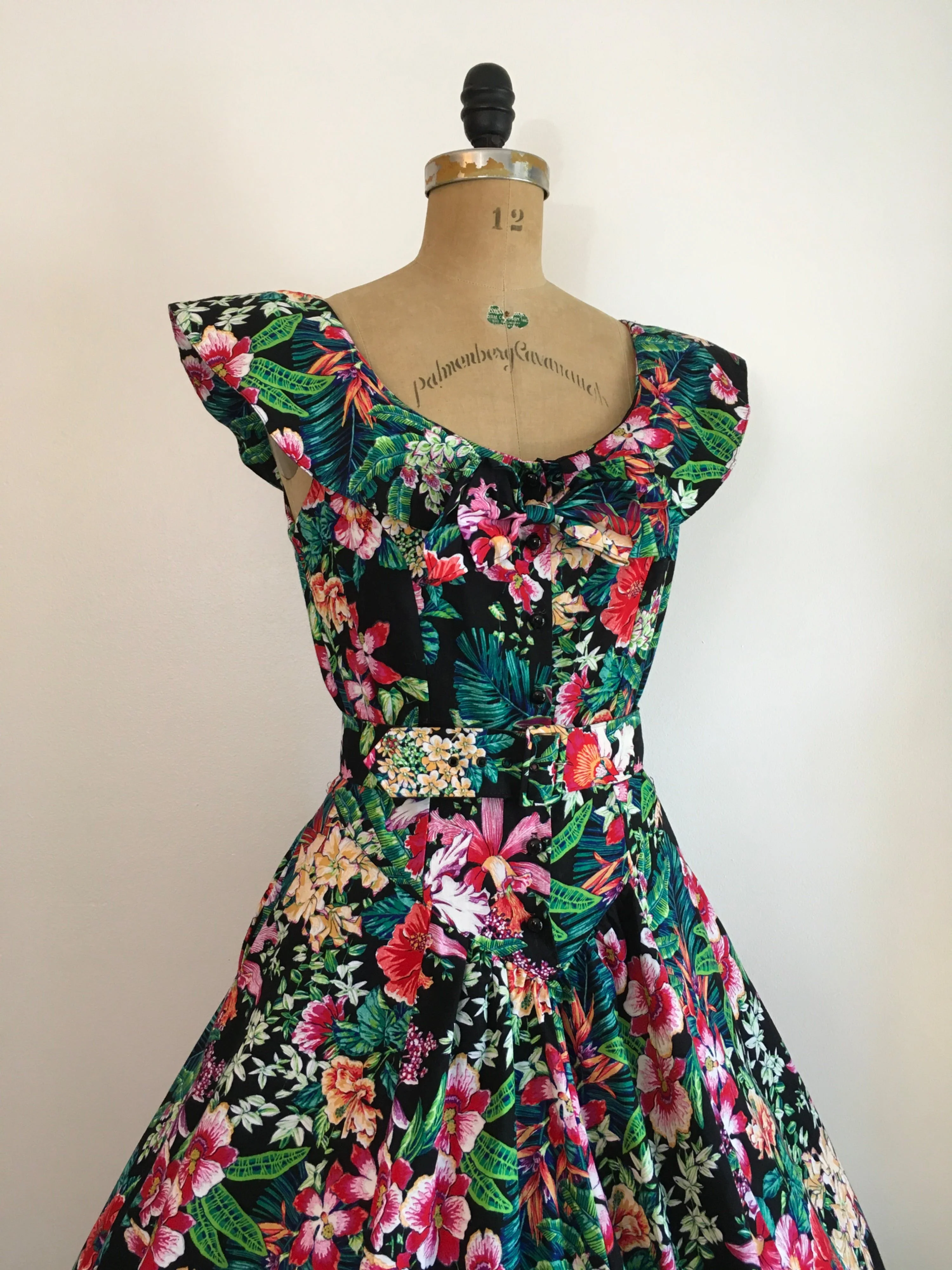 80's Tropical Orchid Print Garden Party Dress by Paquette Too - Image 4