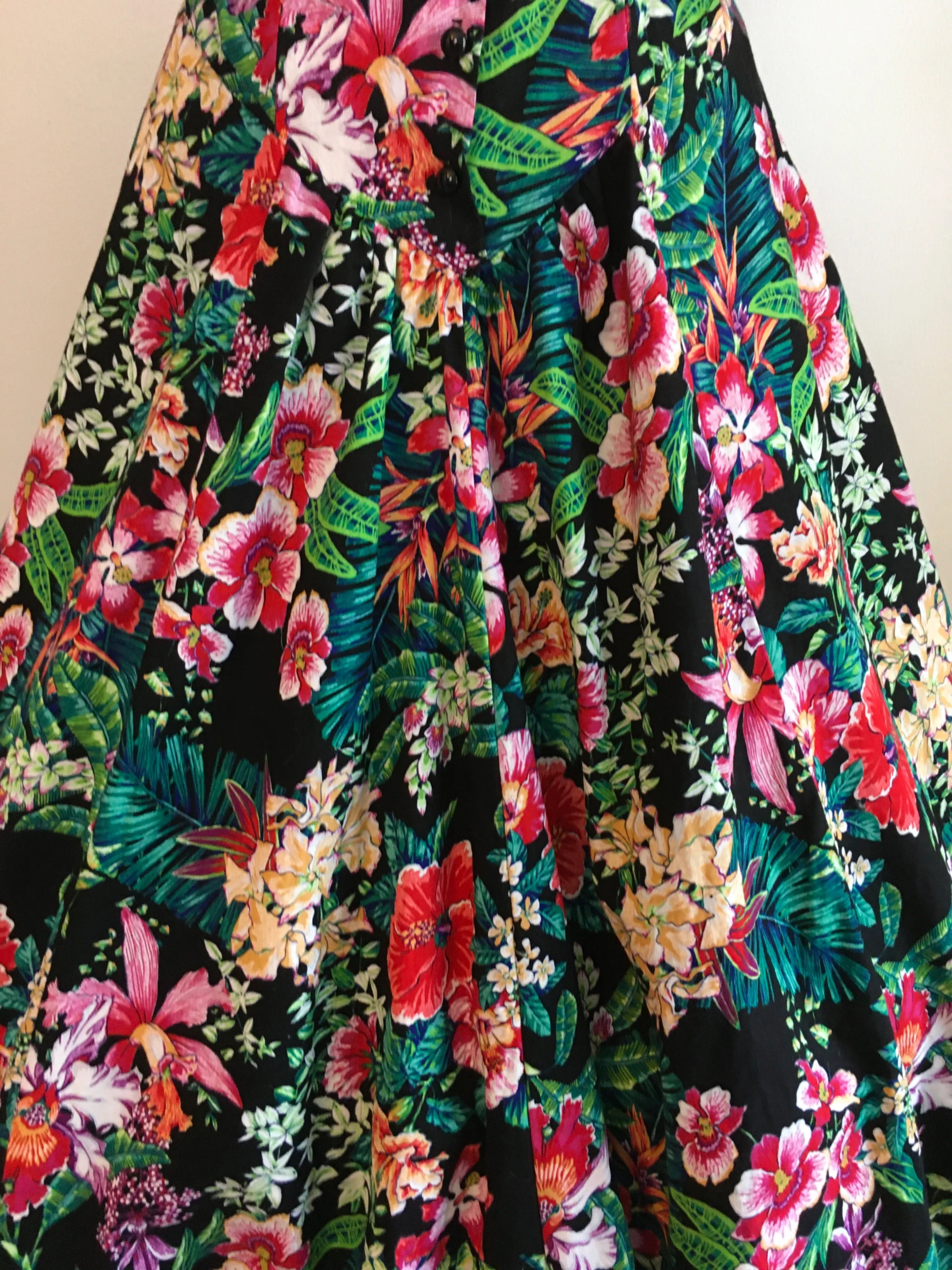80's Tropical Orchid Print Garden Party Dress by Paquette Too - Image 5
