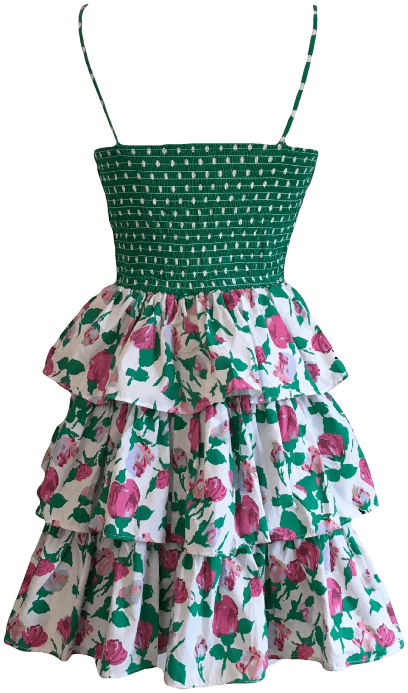 80’s Polka Dot Rose Print Ruffle Party Dress - Image 2
