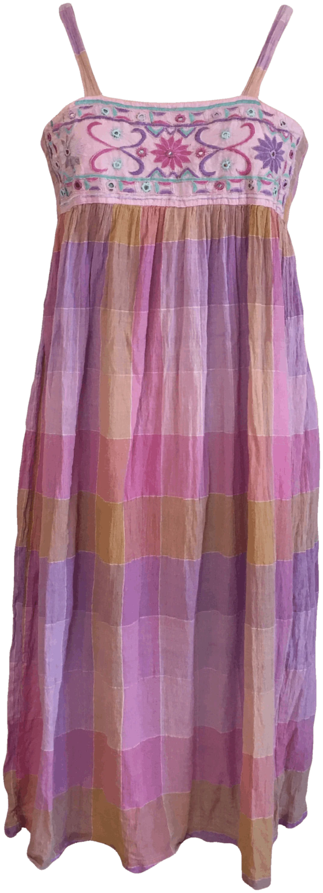 80's Indian Cotton Gauze Plaid Dress Sundress by Richs