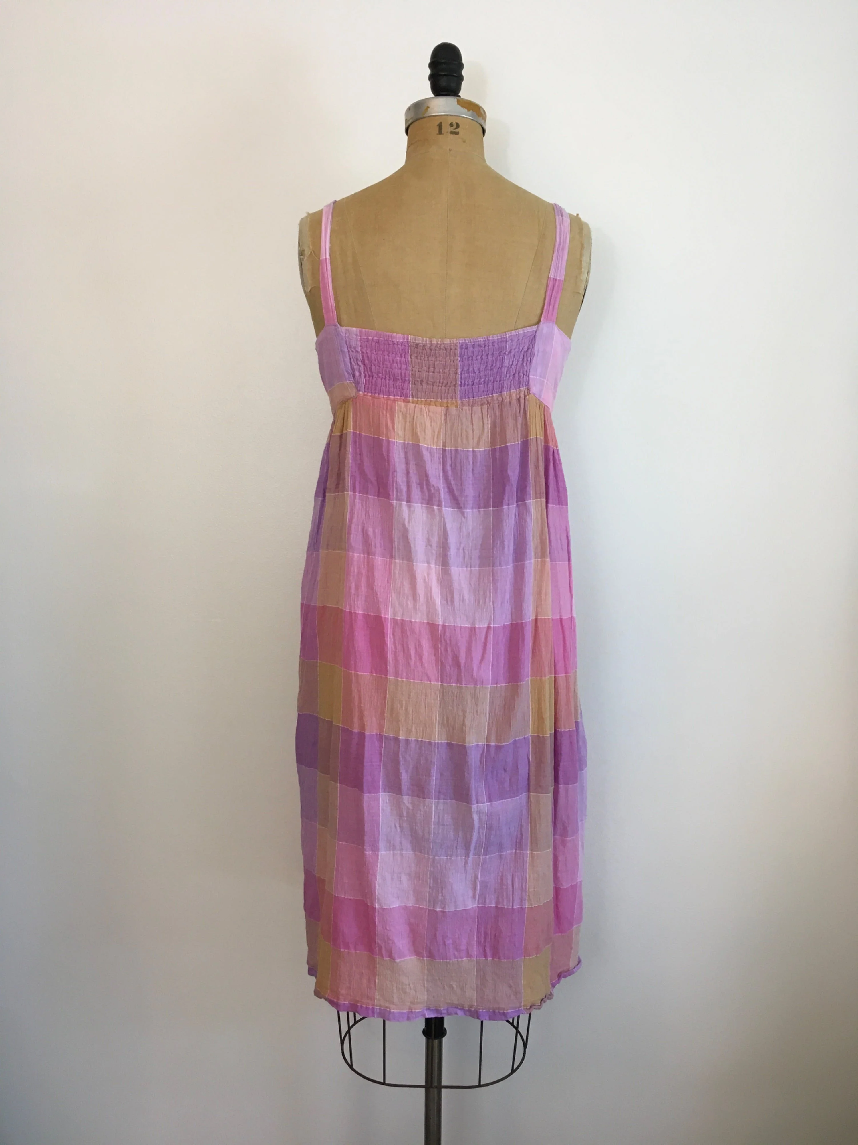 80's Indian Cotton Gauze Plaid Dress Sundress by Richs - Image 2