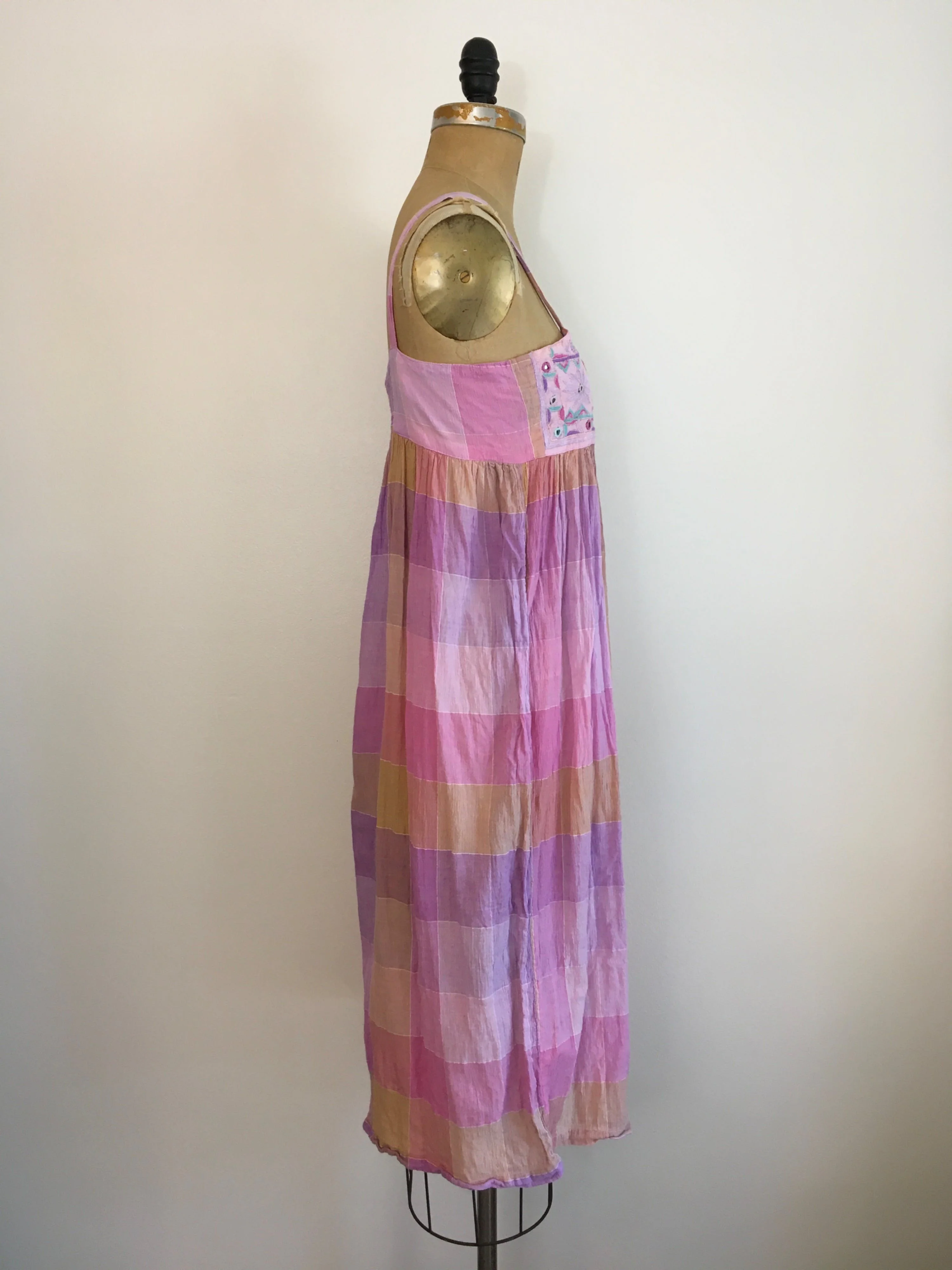 80's Indian Cotton Gauze Plaid Dress Sundress by Richs - Image 3