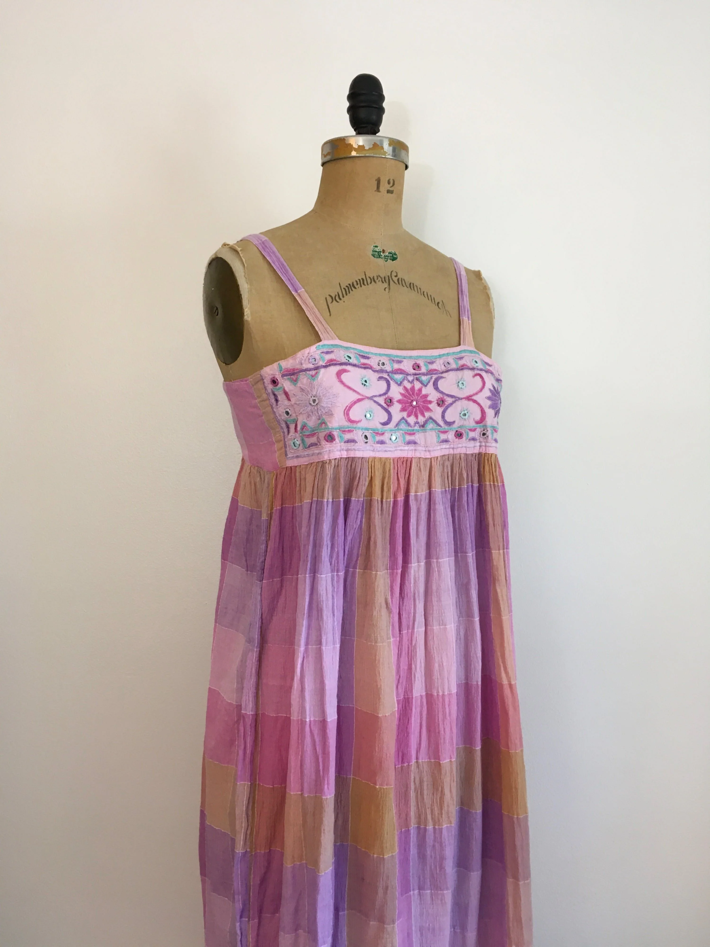 80's Indian Cotton Gauze Plaid Dress Sundress by Richs - Image 4