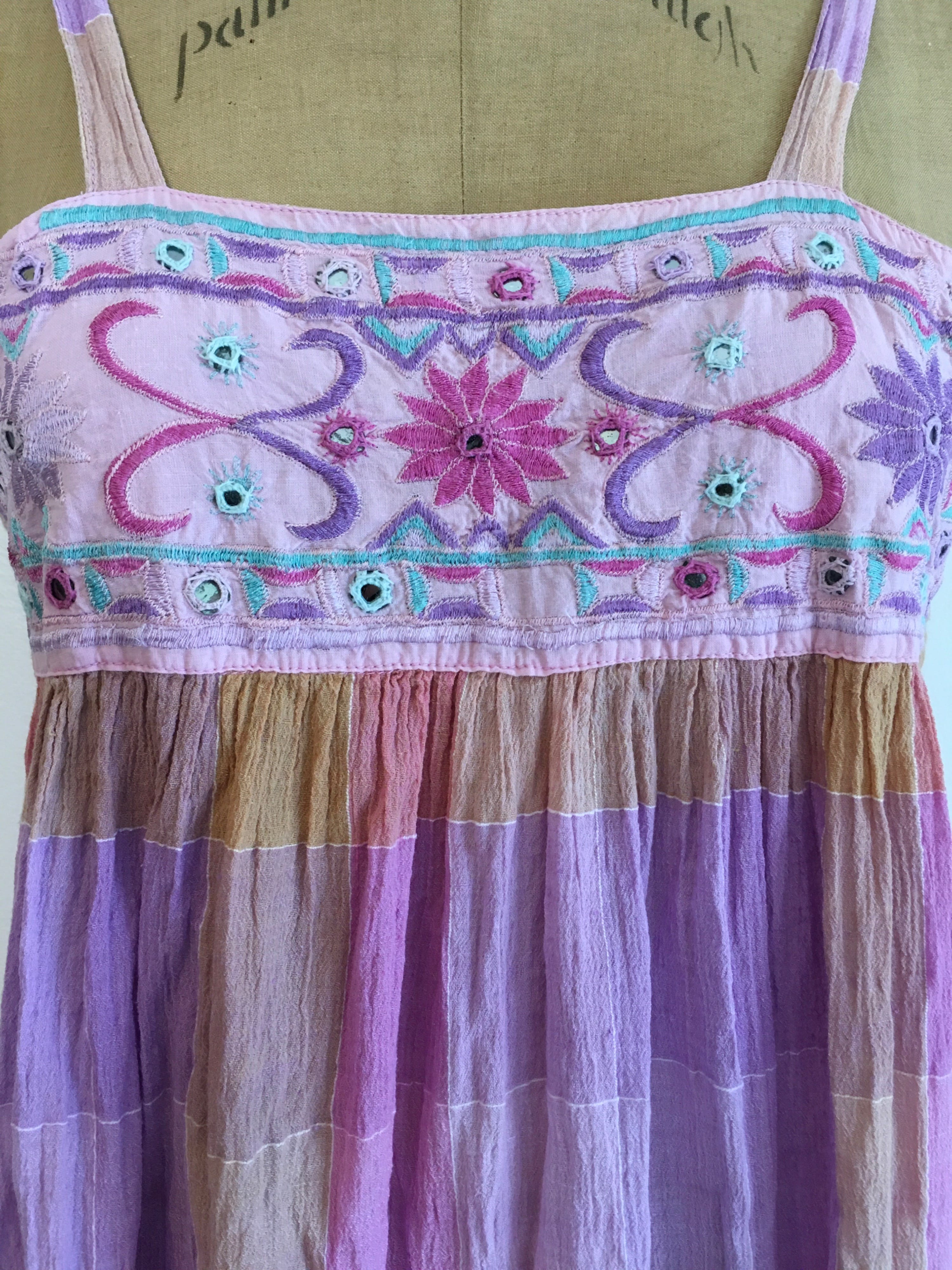 80's Indian Cotton Gauze Plaid Dress Sundress by Richs - Image 5
