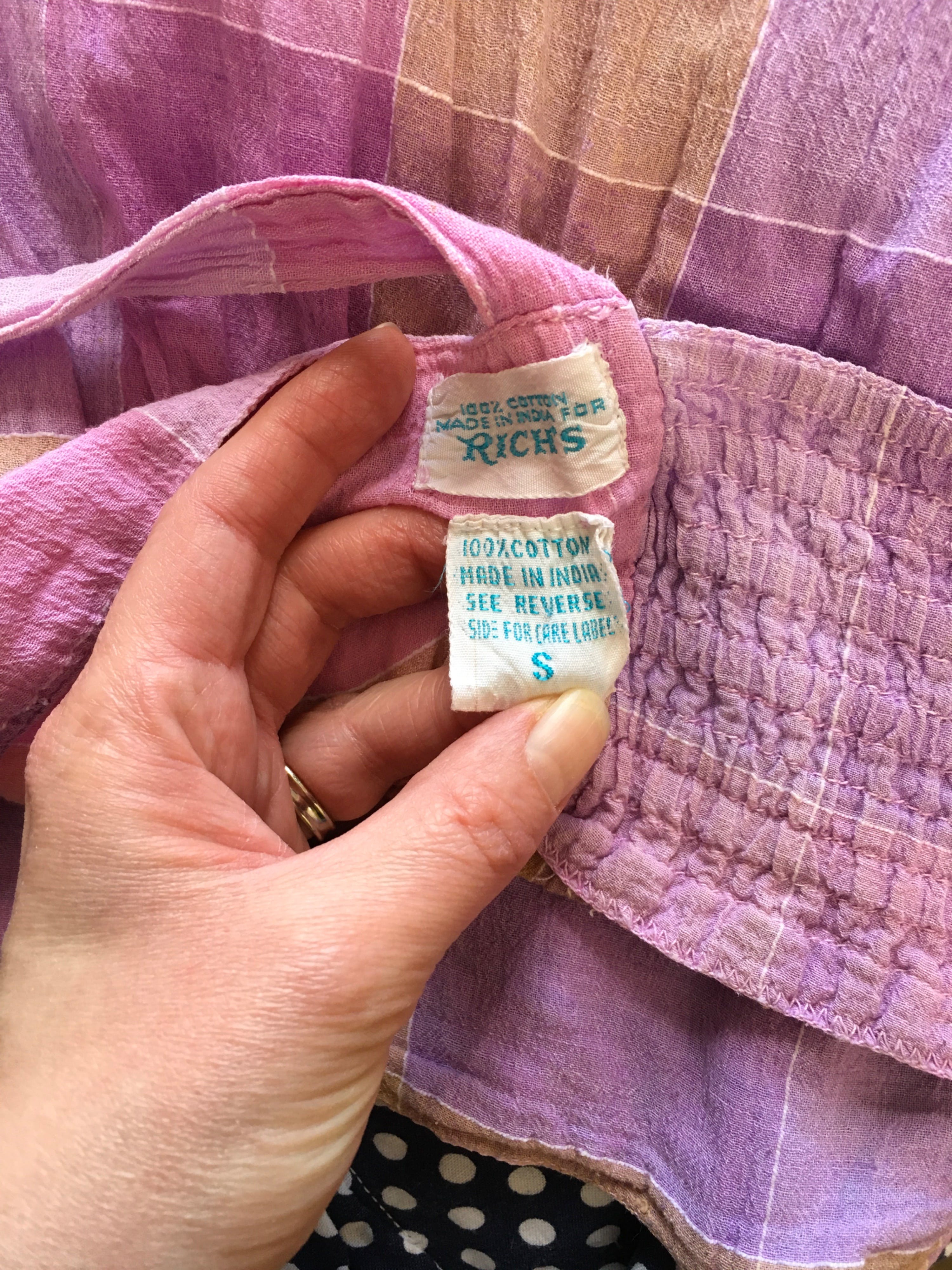 80's Indian Cotton Gauze Plaid Dress Sundress by Richs - Image 7