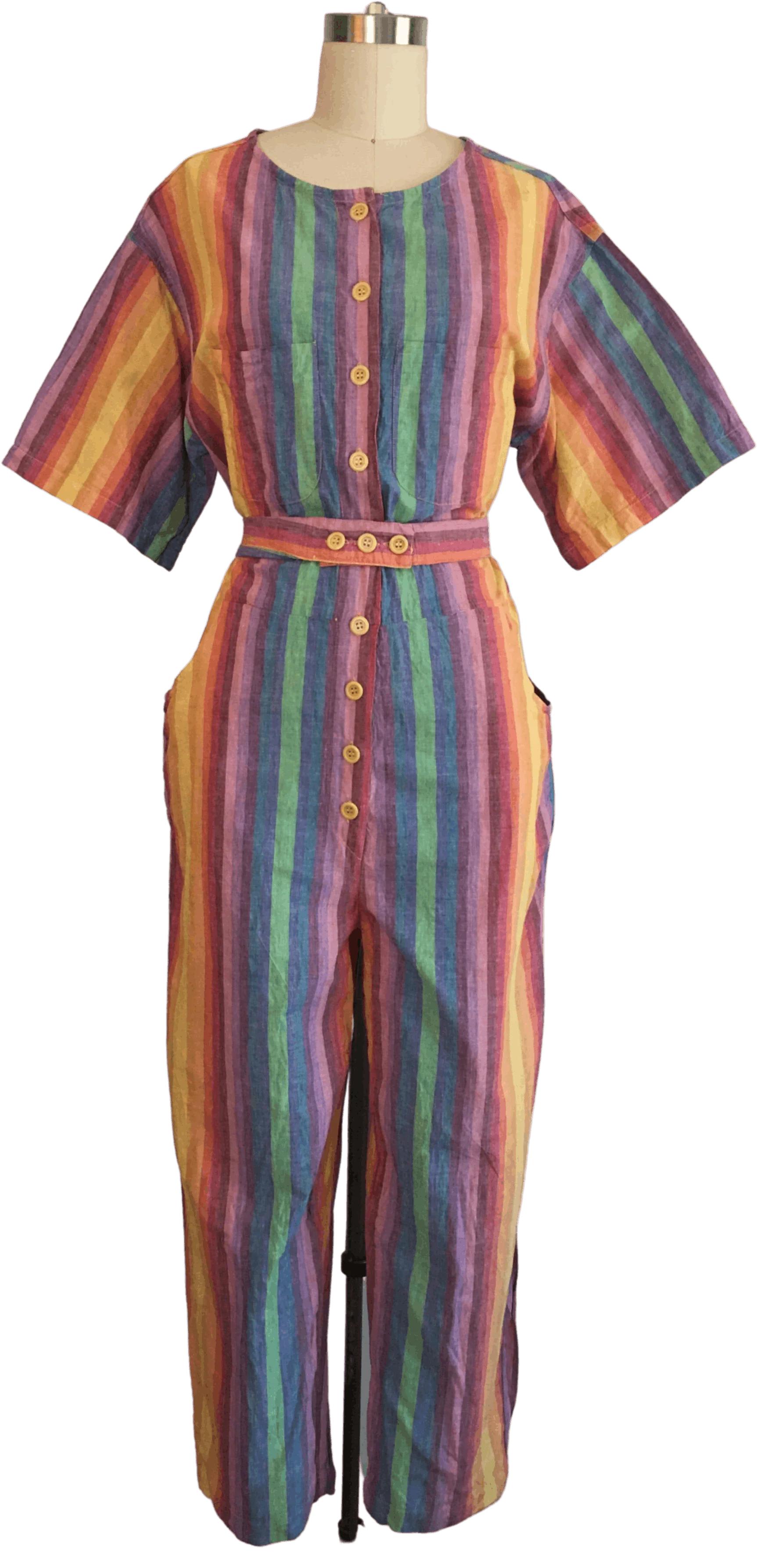 80's Rainbow Striped Jumpsuit Made