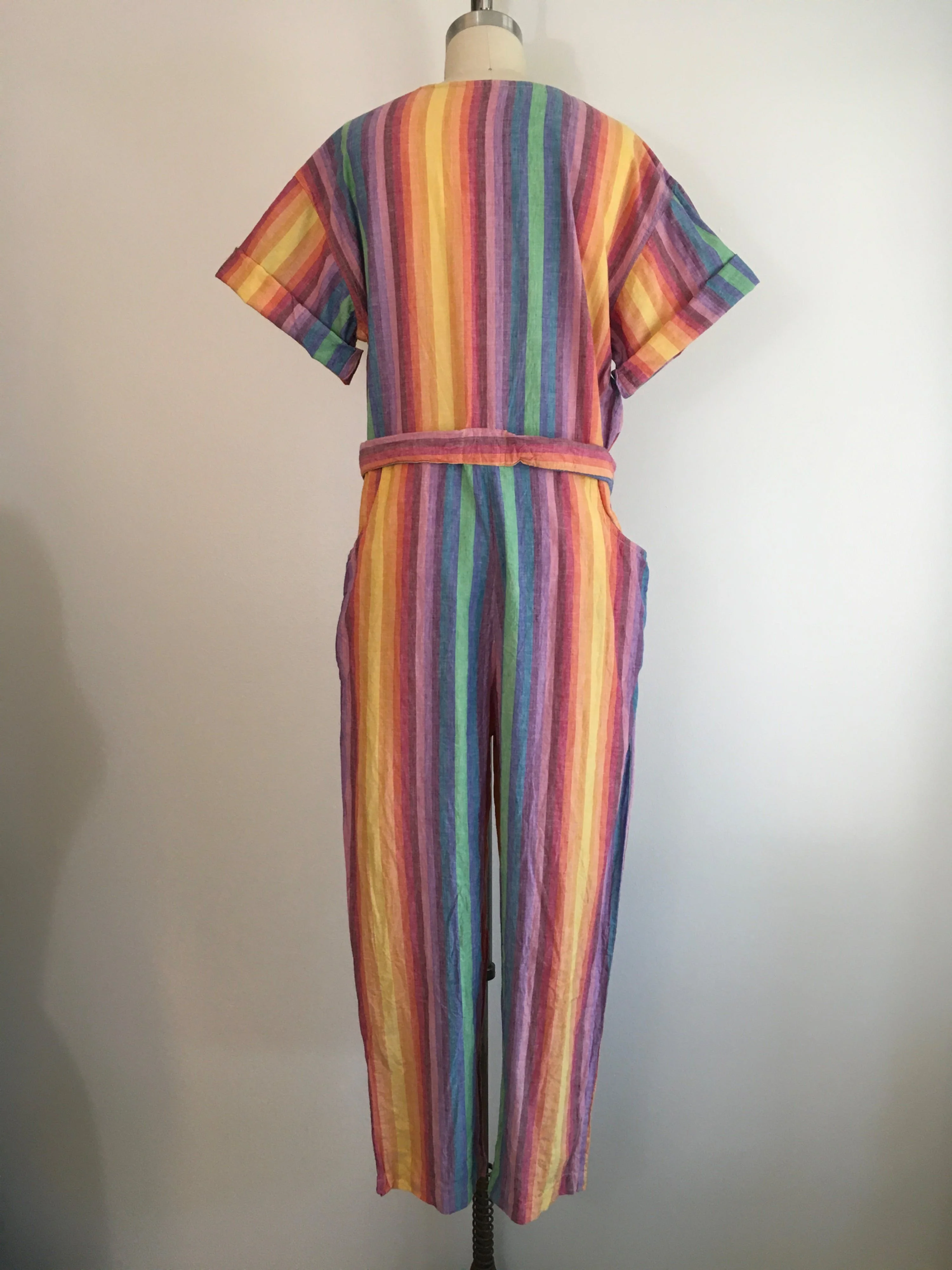 80's Rainbow Striped Jumpsuit Made - Image 2