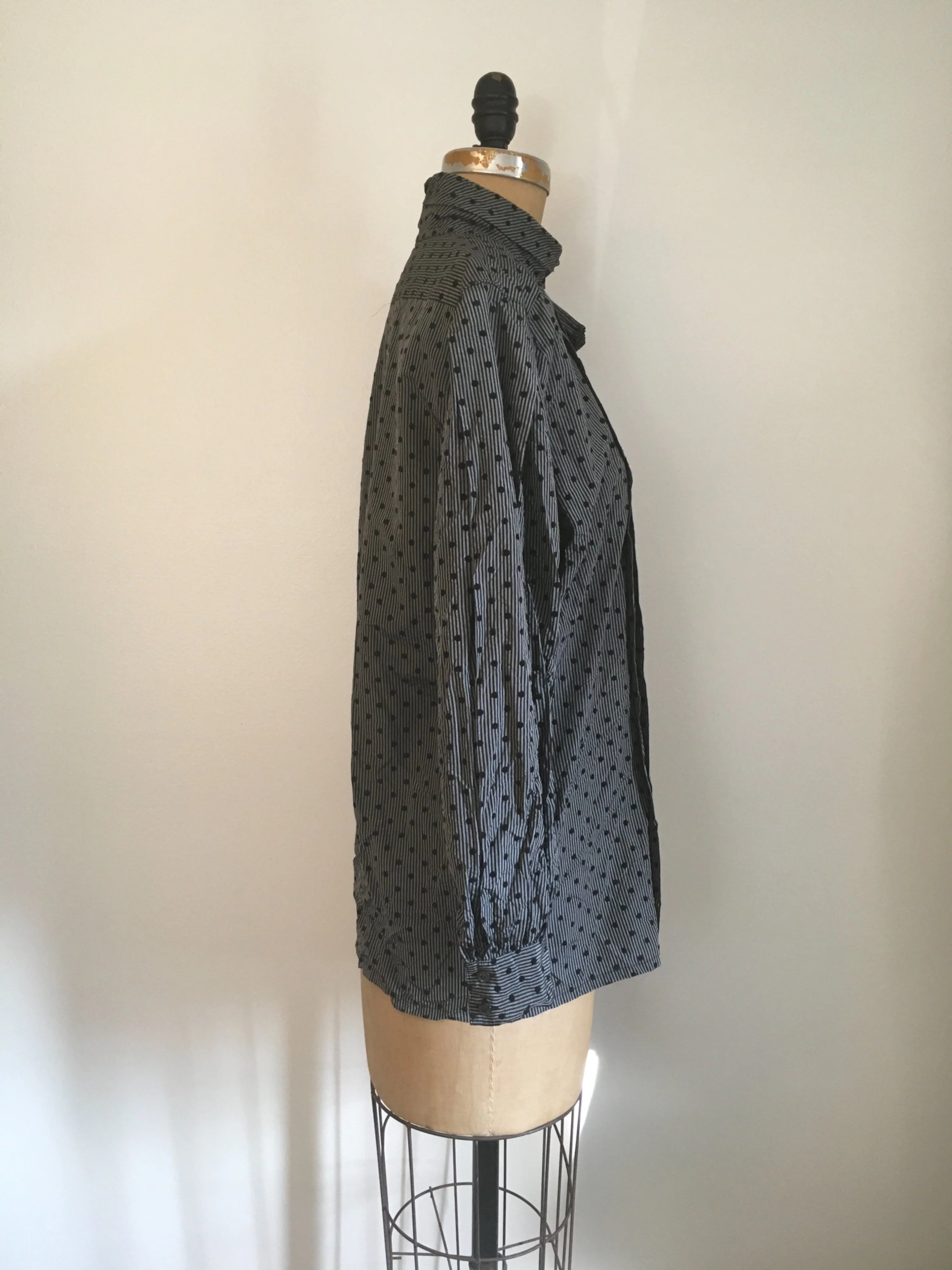 80's Bow Collar Silk Polka Dot Button Up Blouse by Escada - Image 3