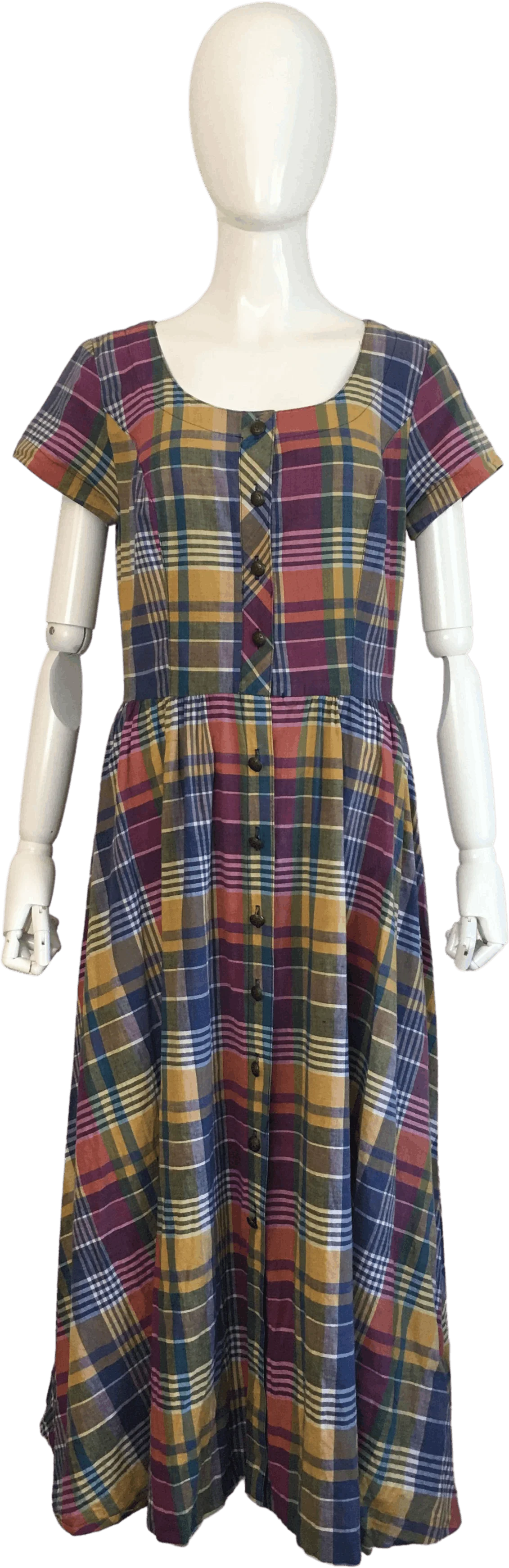 80's Rainbow Plaid Cotton Dress by Melissa