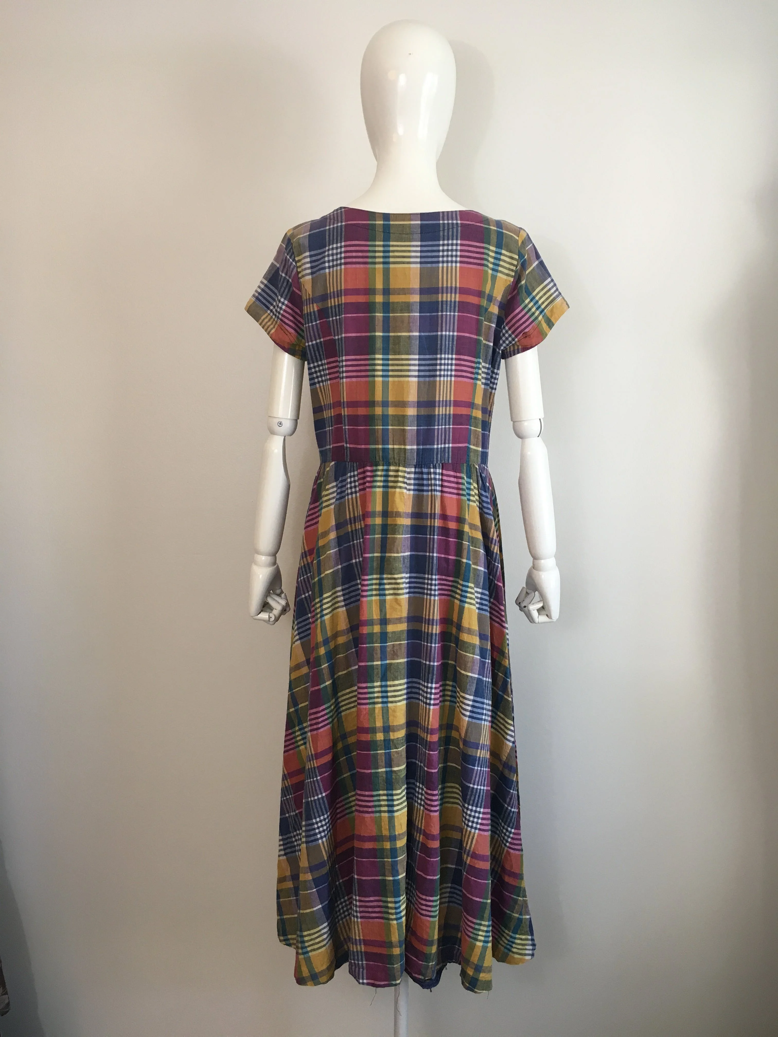 80's Rainbow Plaid Cotton Dress by Melissa - Image 2