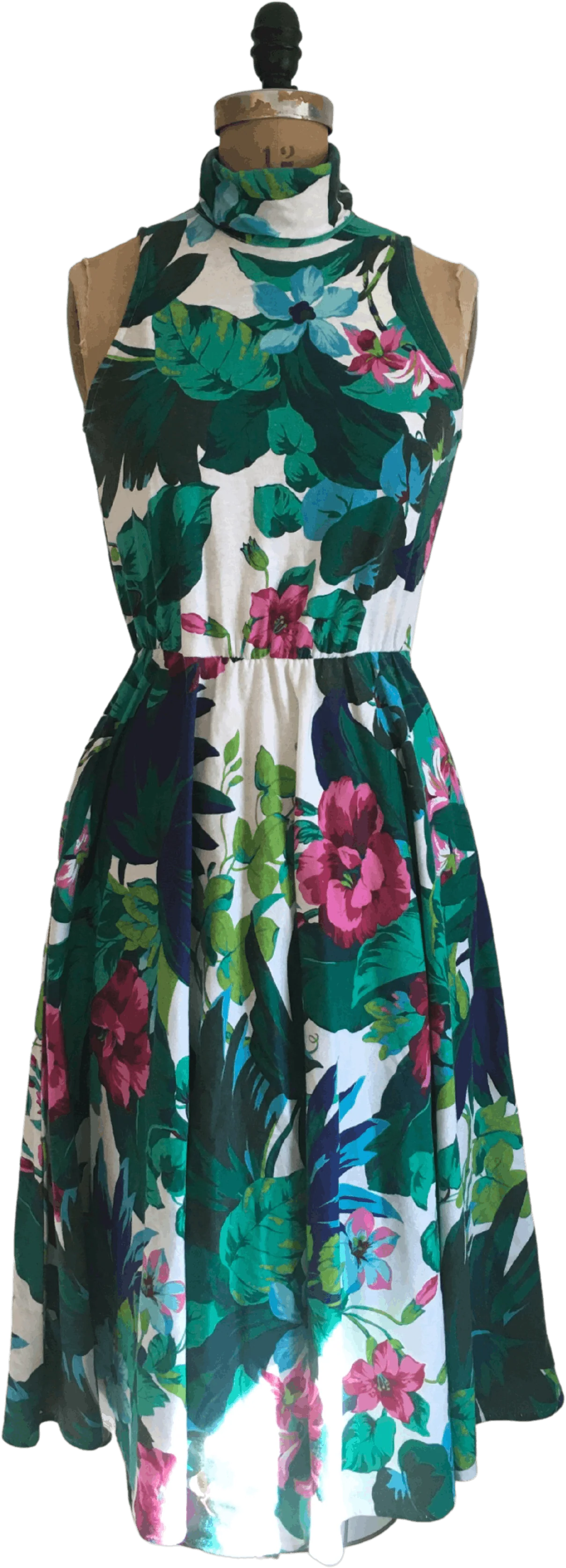 80's Knit Tropical Floral Sleeveless Dress by Positive Attitude