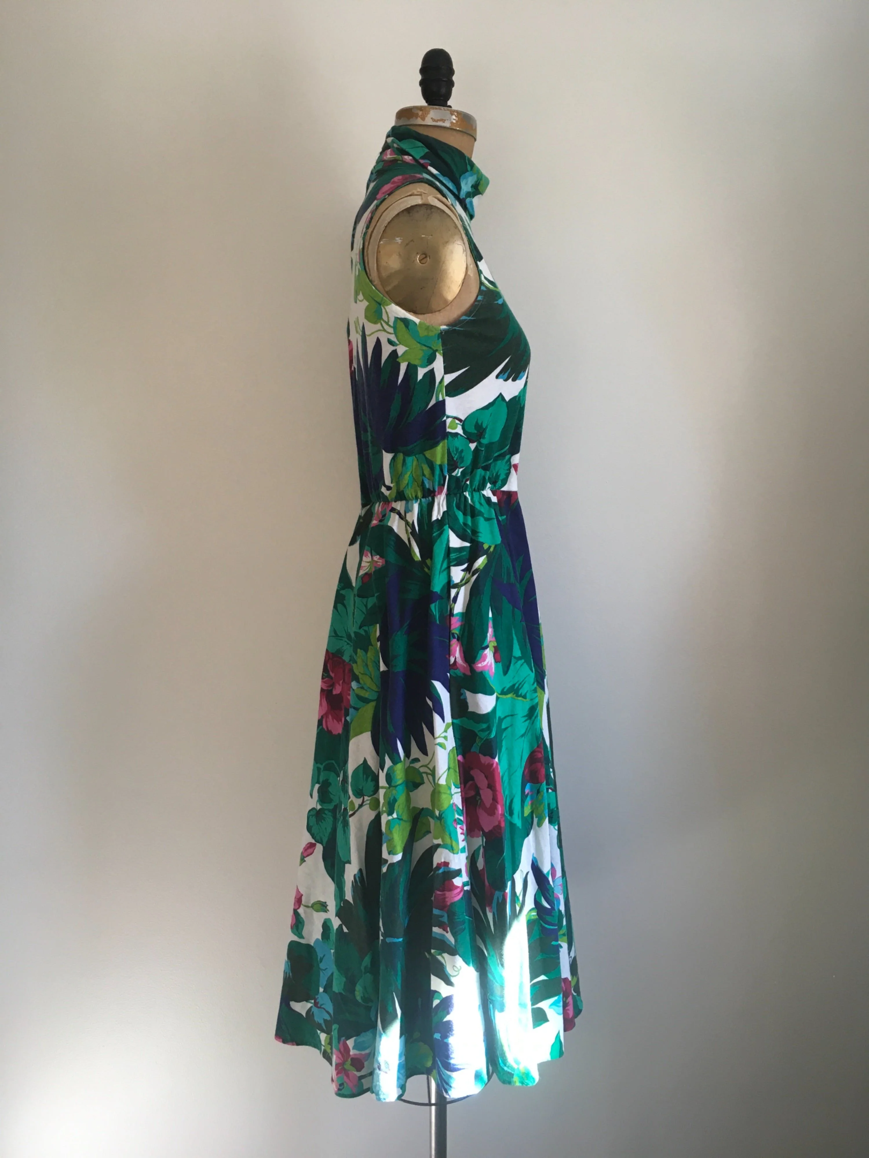 80's Knit Tropical Floral Sleeveless Dress by Positive Attitude - Image 3